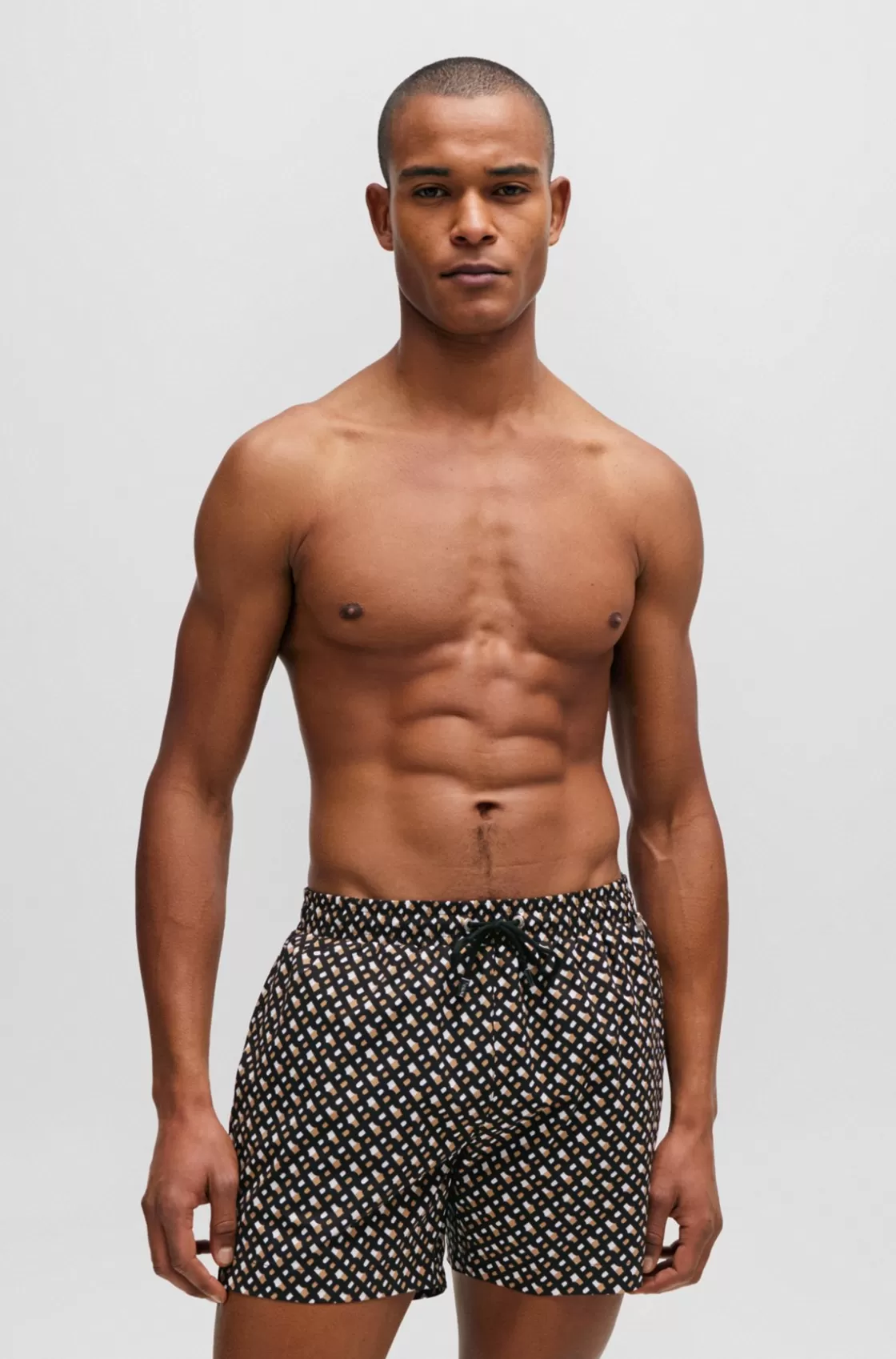 HUGO BOSS Fully Lined Quick-dry Swim Shorts With Monogram Print Black Store