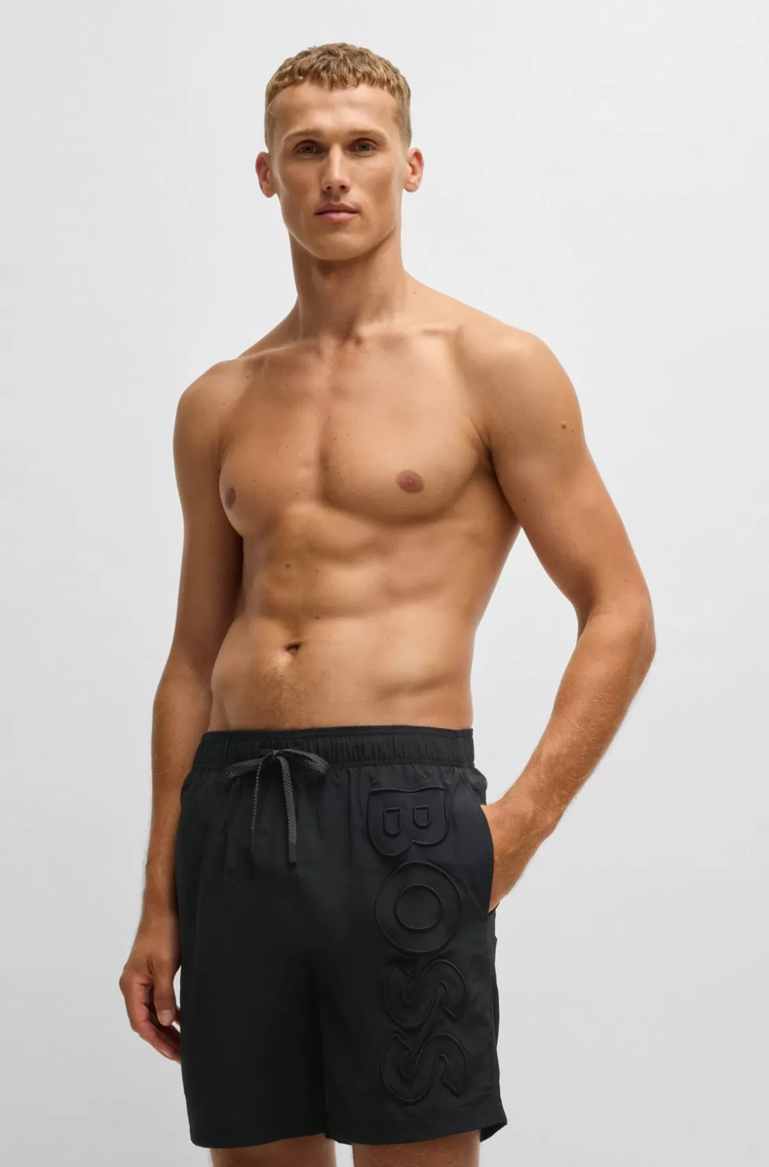 HUGO BOSS Fully Lined Swim Shorts With 3D Logo Embroidery Black Online