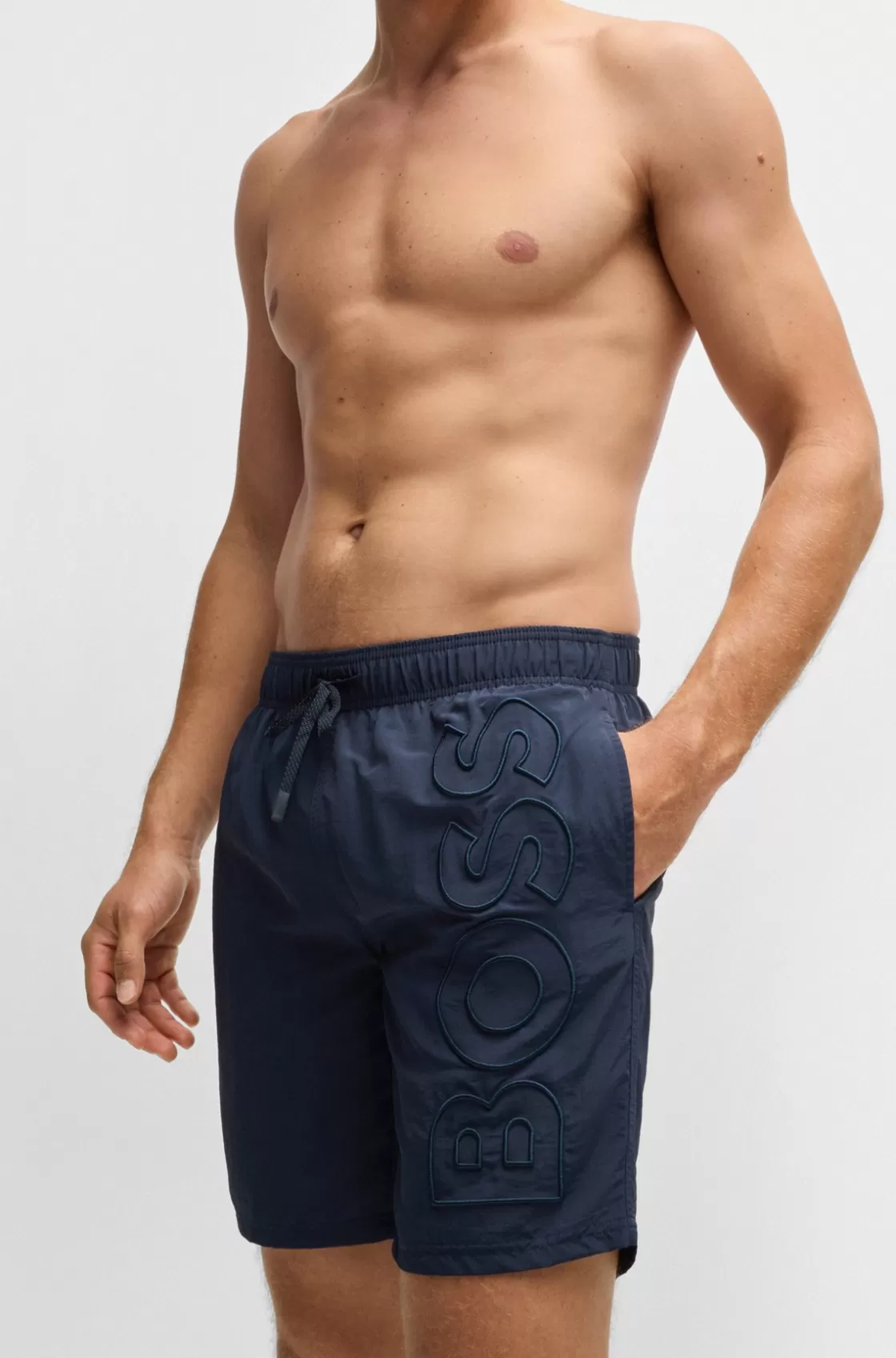 HUGO BOSS Fully Lined Swim Shorts With 3D Logo Embroidery Dark Blue Best Sale