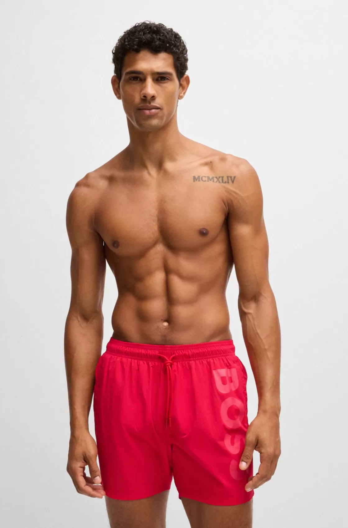HUGO BOSS Fully Lined Swim Shorts With Logo Print Red Clearance