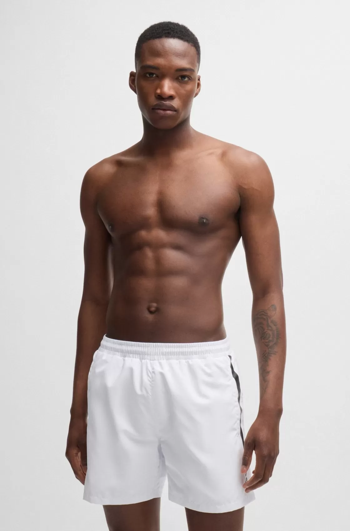 HUGO BOSS Fully Lined Swim Shorts With Logo Print White Clearance