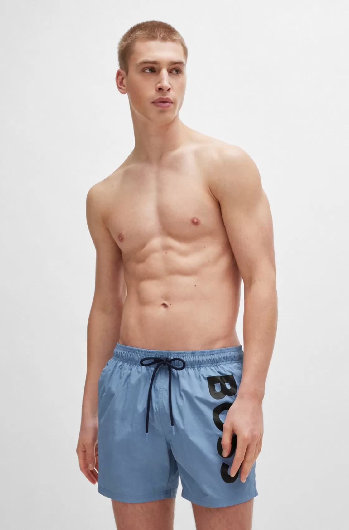 HUGO BOSS Fully Lined Swim Shorts With Logo Print Light Blue Shop