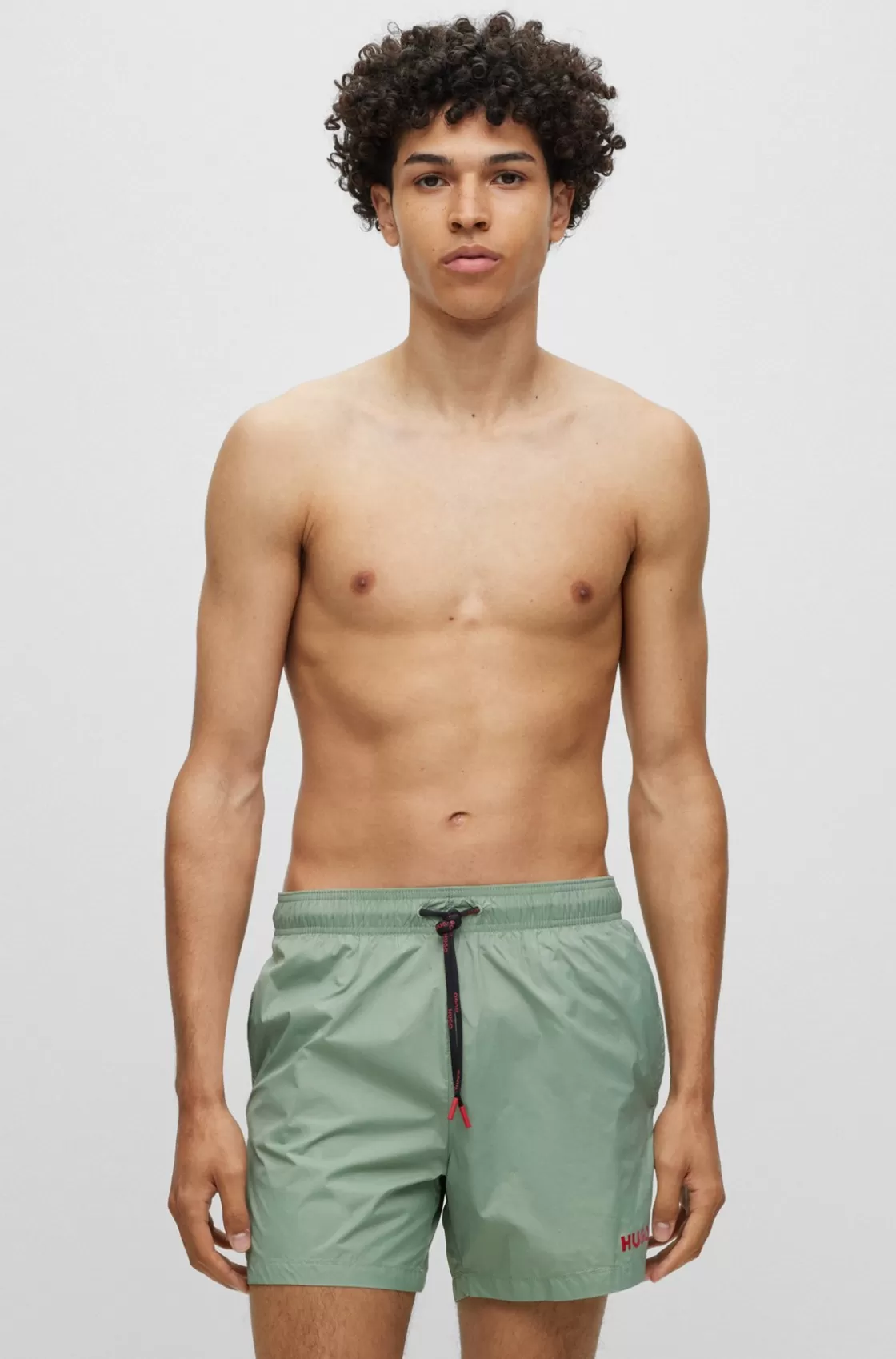 HUGO BOSS Fully Lined Swim Shorts With Logo Print Light Green New