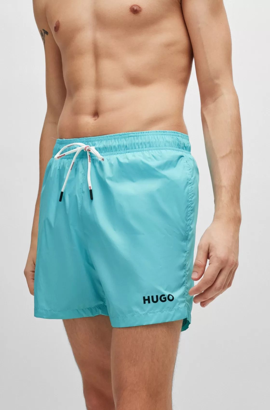 HUGO BOSS Fully Lined Swim Shorts With Logo Print Turquoise Clearance