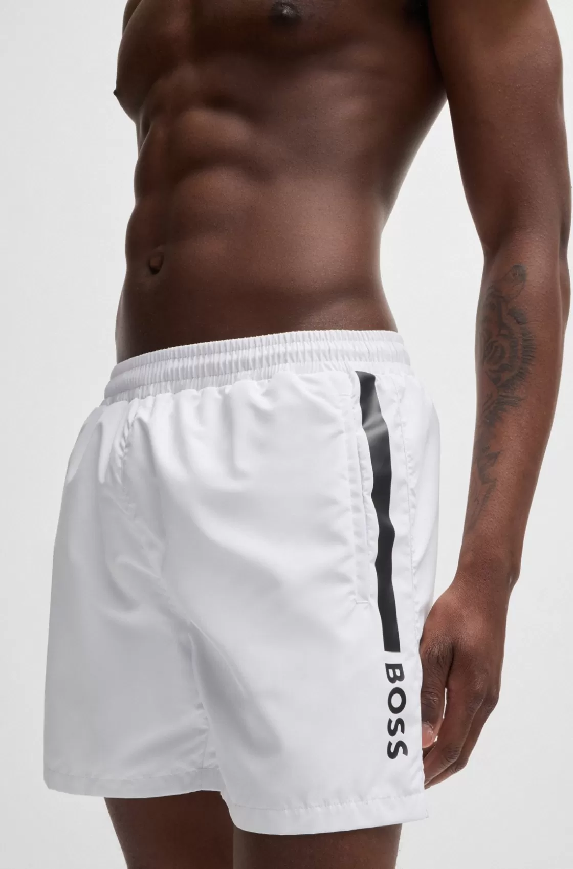 HUGO BOSS Fully Lined Swim Shorts With Logo Print White Clearance