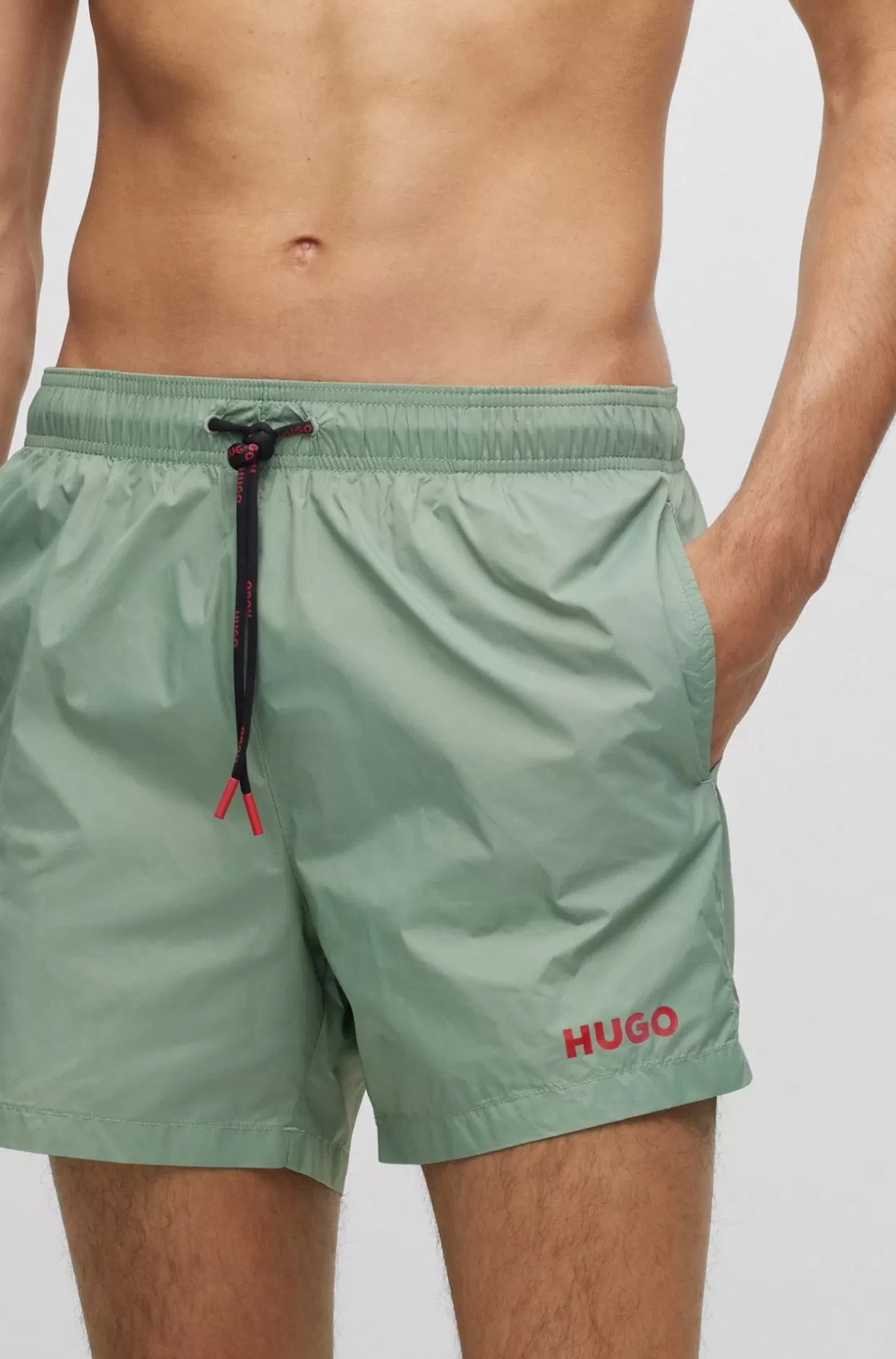 HUGO BOSS Fully Lined Swim Shorts With Logo Print Light Green New