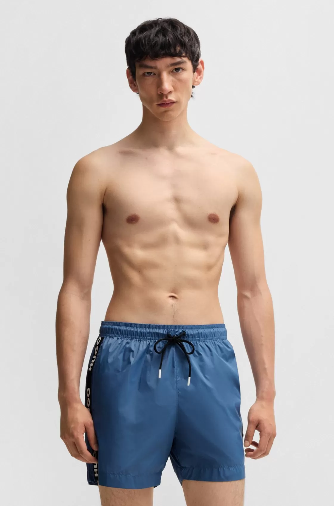 HUGO BOSS Fully Lined Swim Shorts With Logo Tape Blue Sale