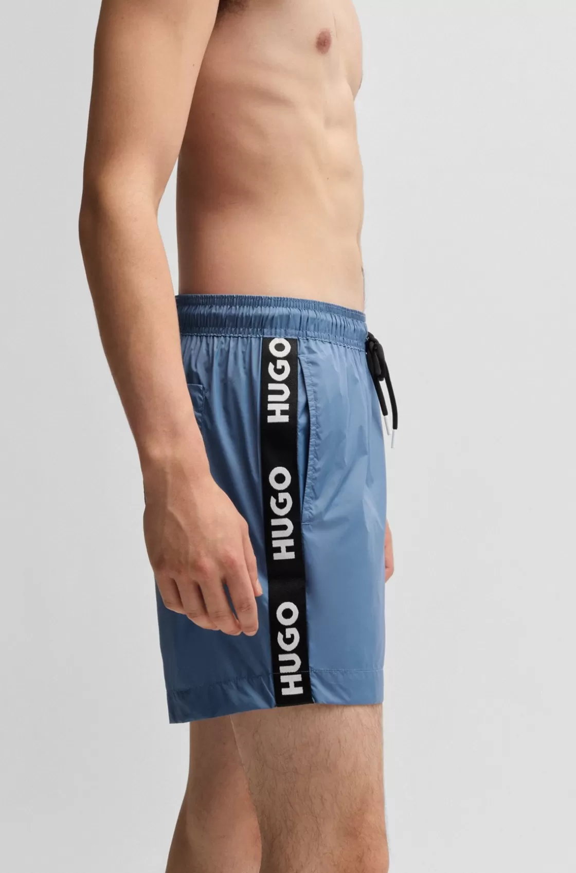 HUGO BOSS Fully Lined Swim Shorts With Logo Tape Blue Sale