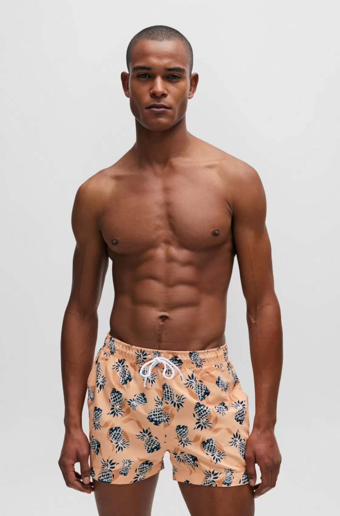 HUGO BOSS Fully Lined Swim Shorts With Pineapple Motif Orange Best