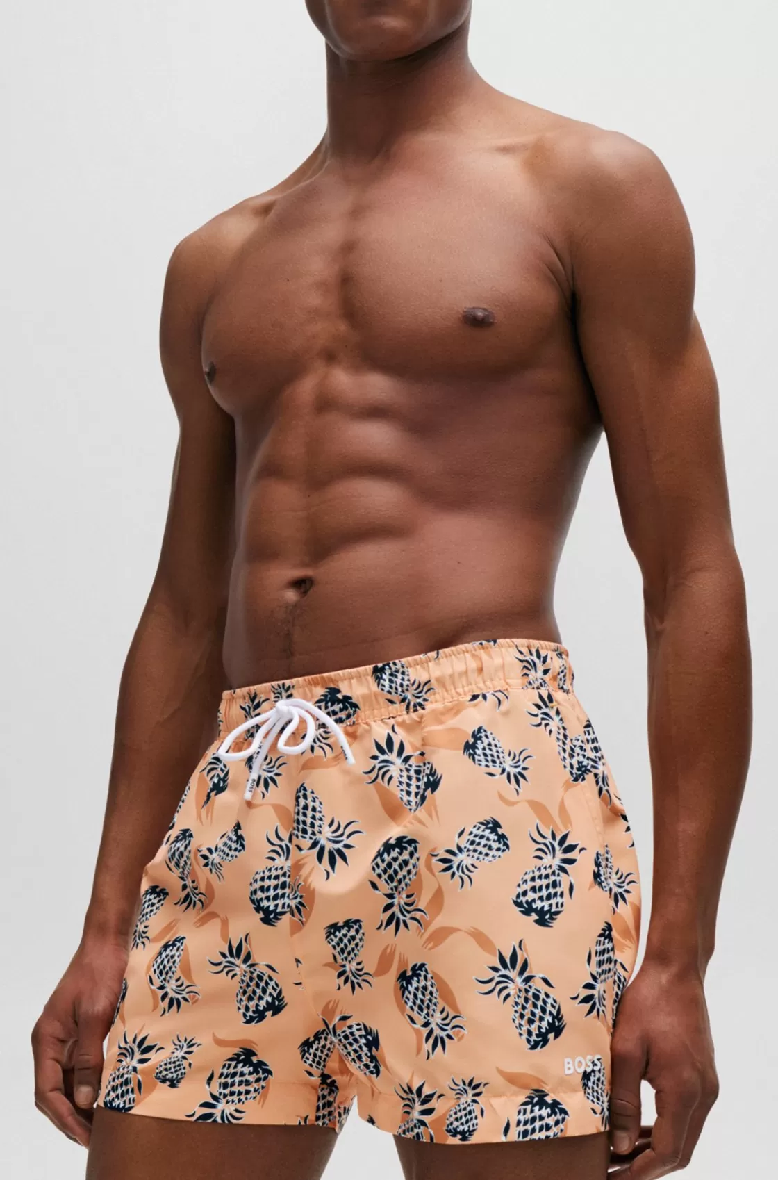 HUGO BOSS Fully Lined Swim Shorts With Pineapple Motif Orange Best