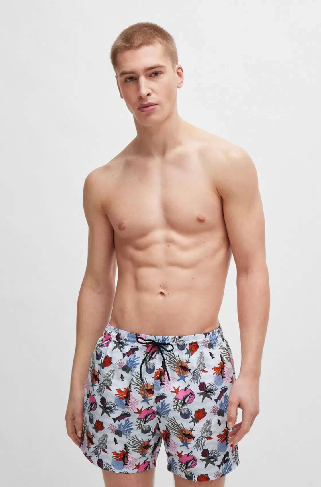 HUGO BOSS Fully Lined Swim Shorts With Seasonal Print White Store