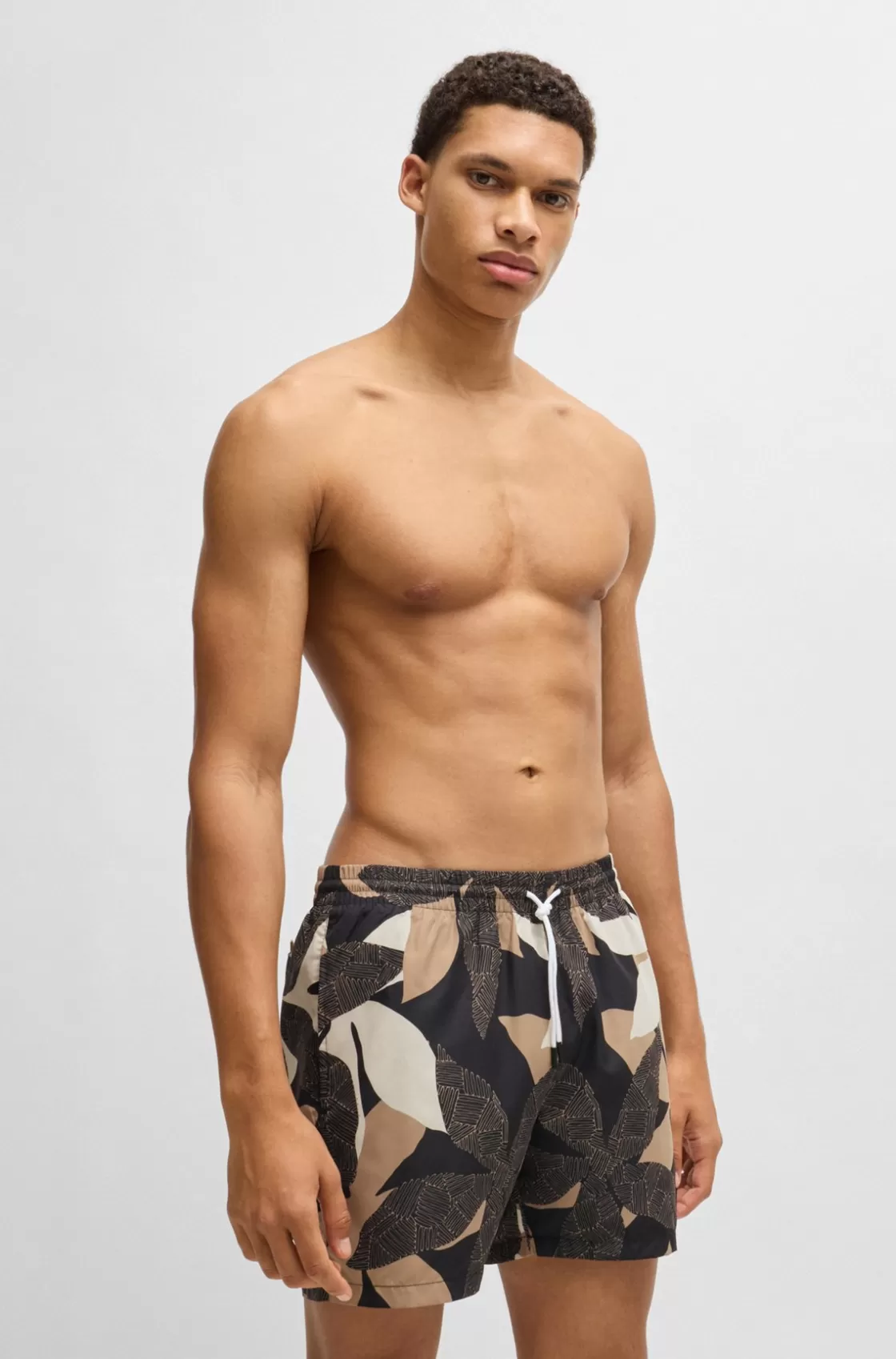 HUGO BOSS Fully Lined Swim Shorts With Seasonal Print Light Beige Outlet