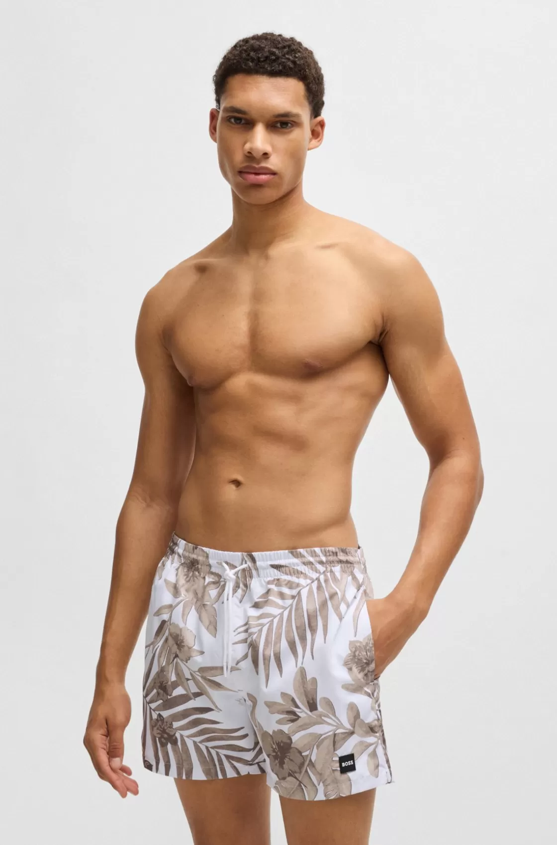 HUGO BOSS Fully Lined Swim Shorts With Seasonal Print White Online