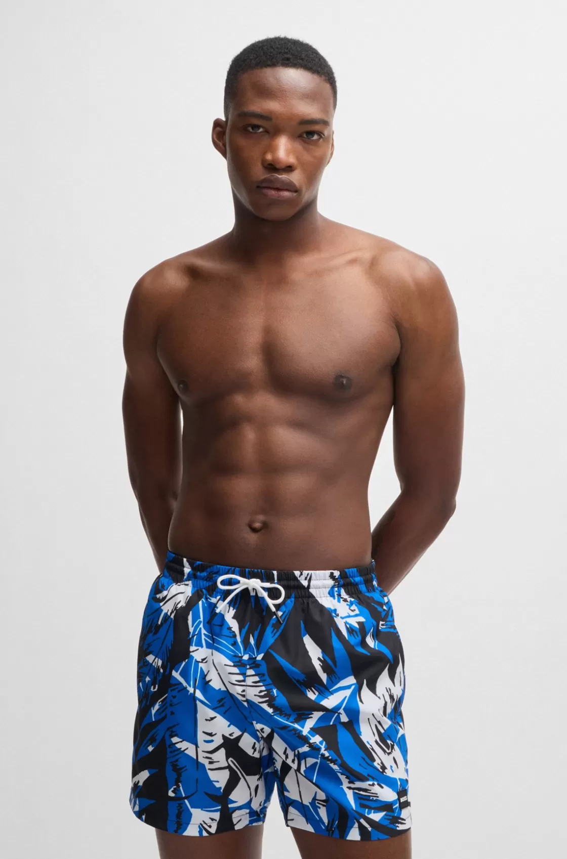 HUGO BOSS Fully Lined Swim Shorts With Seasonal Print Blue Flash Sale