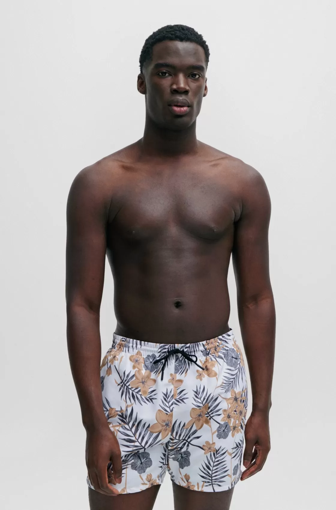 HUGO BOSS Fully Lined Swim Shorts With Seasonal Print White Flash Sale