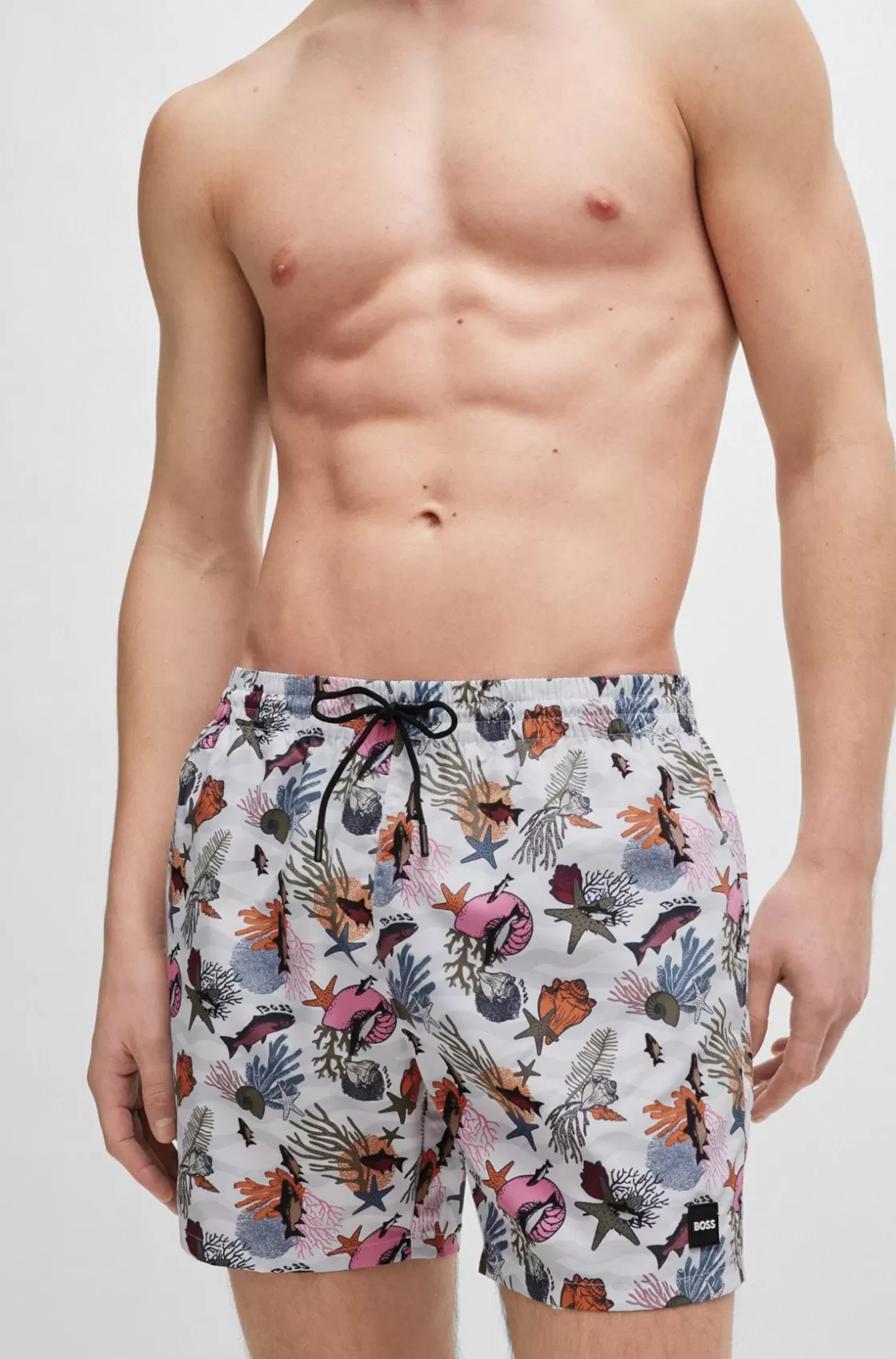 HUGO BOSS Fully Lined Swim Shorts With Seasonal Print White Store
