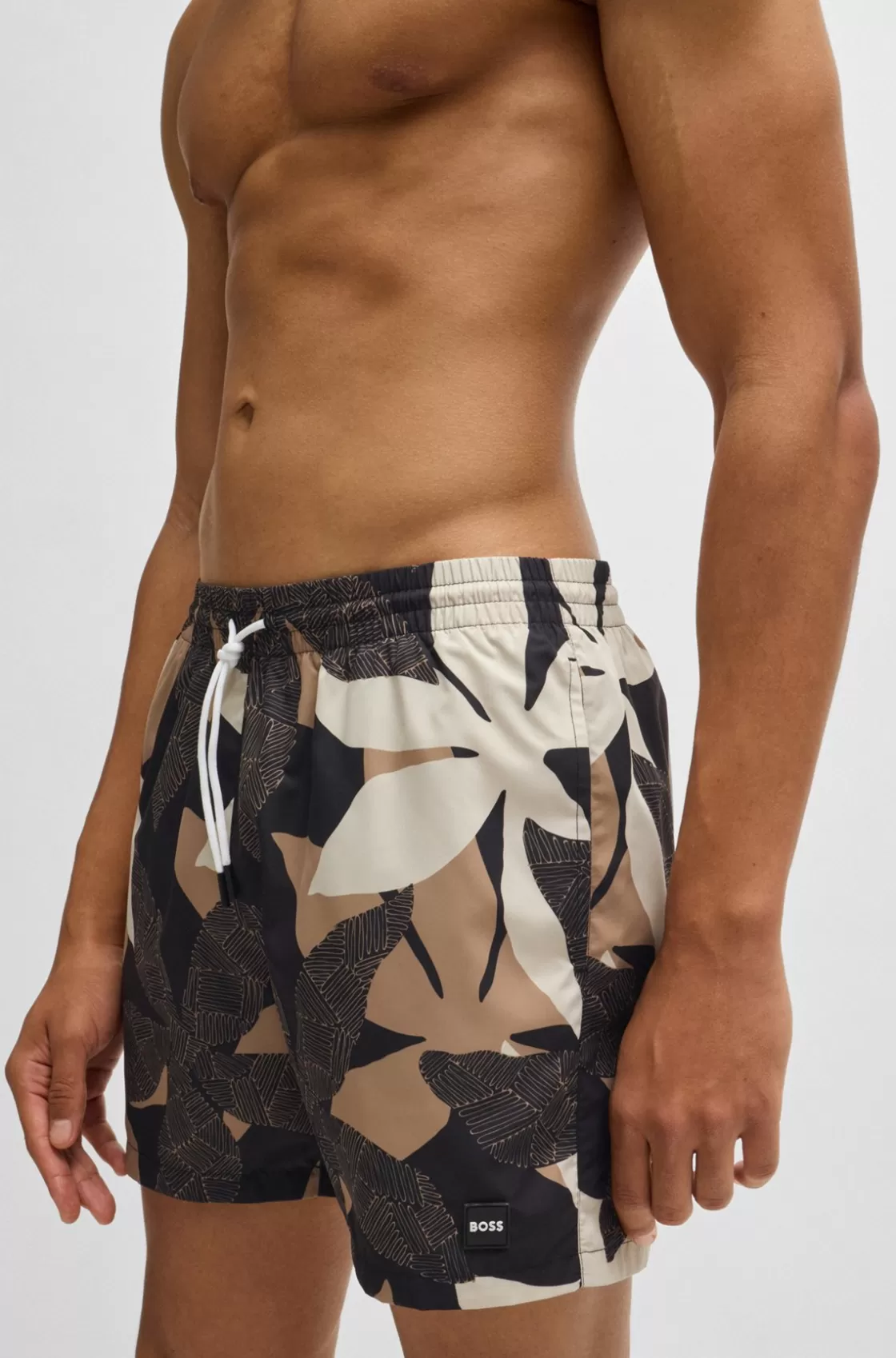 HUGO BOSS Fully Lined Swim Shorts With Seasonal Print Light Beige Outlet
