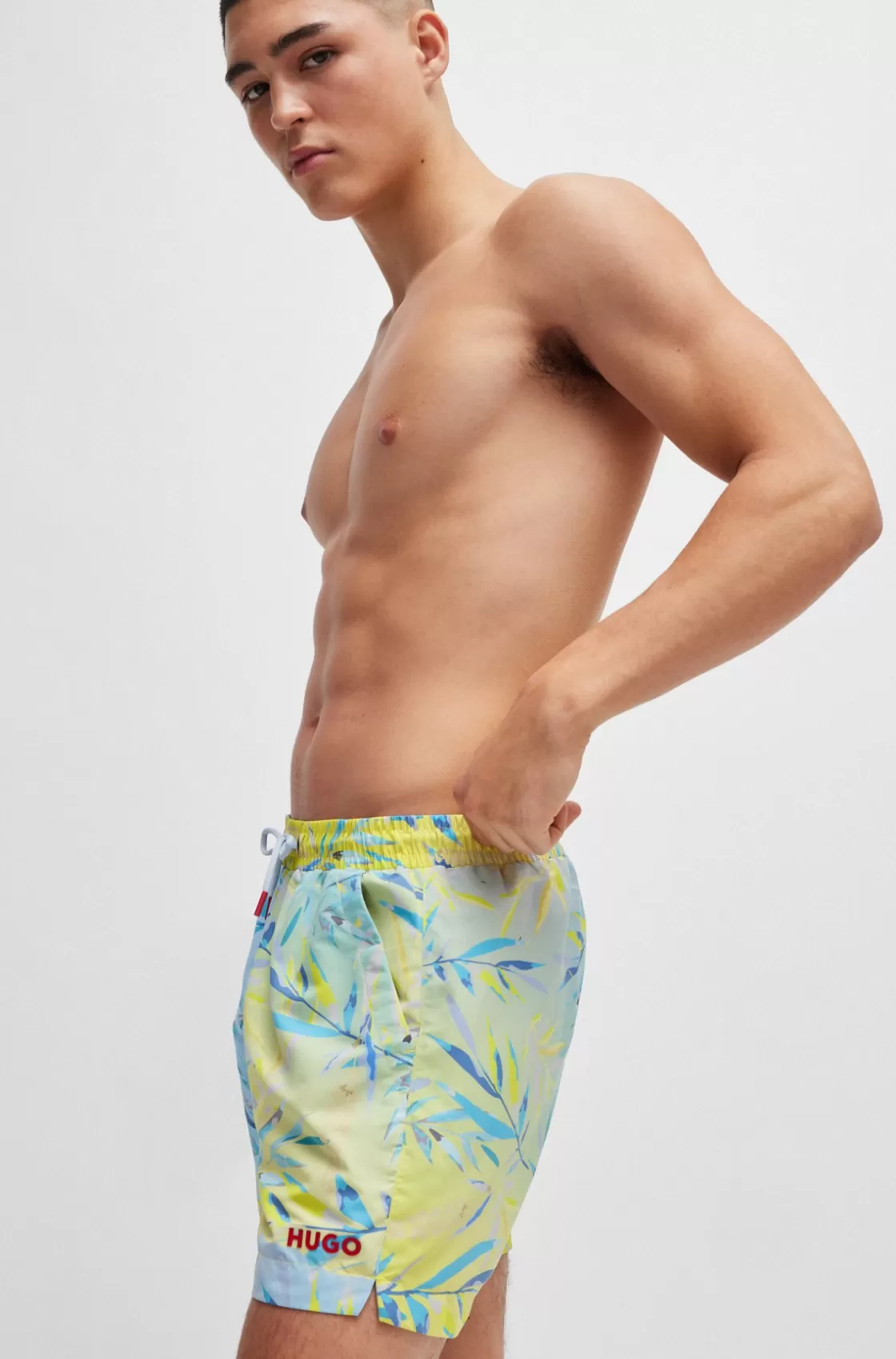 HUGO BOSS Fully Lined Swim Shorts With Seasonal Print Light Yellow Sale