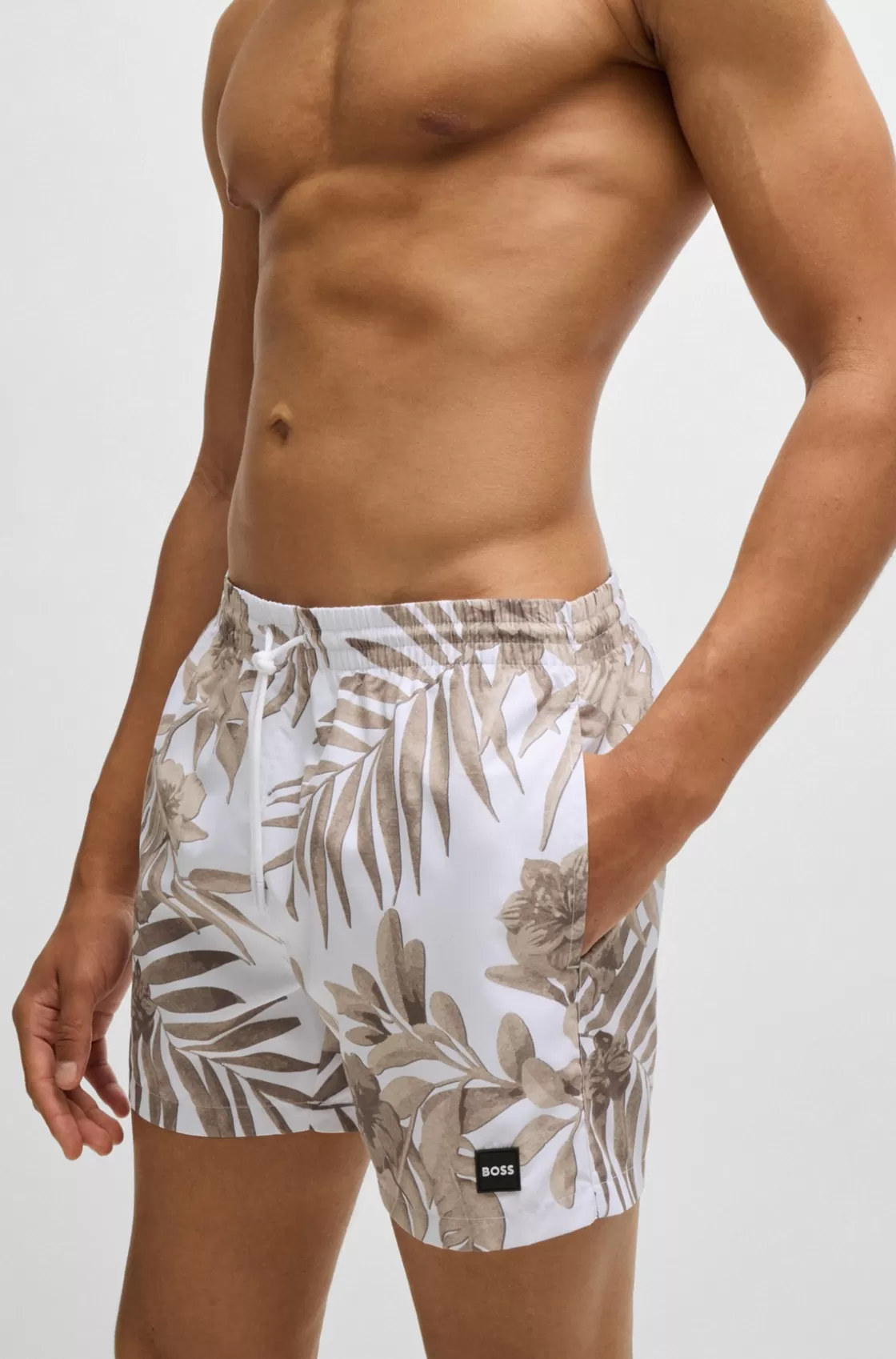 HUGO BOSS Fully Lined Swim Shorts With Seasonal Print White Online