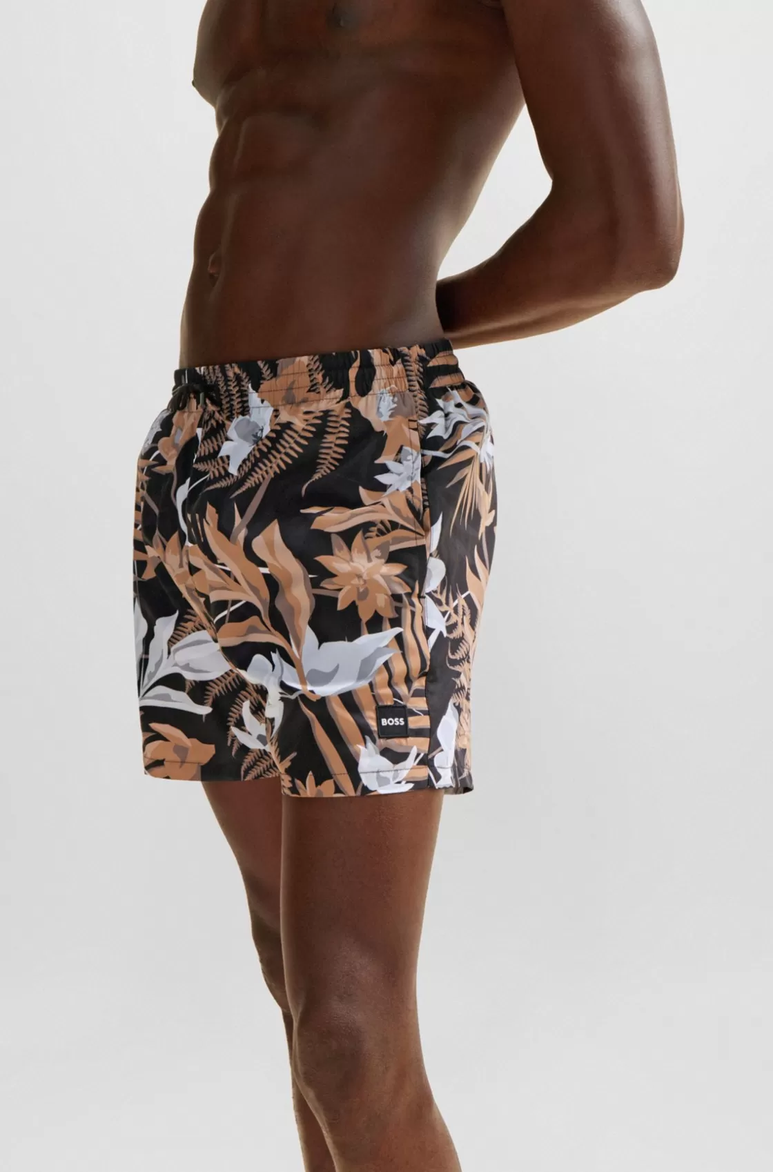 HUGO BOSS Fully Lined Swim Shorts With Seasonal Print Beige Outlet