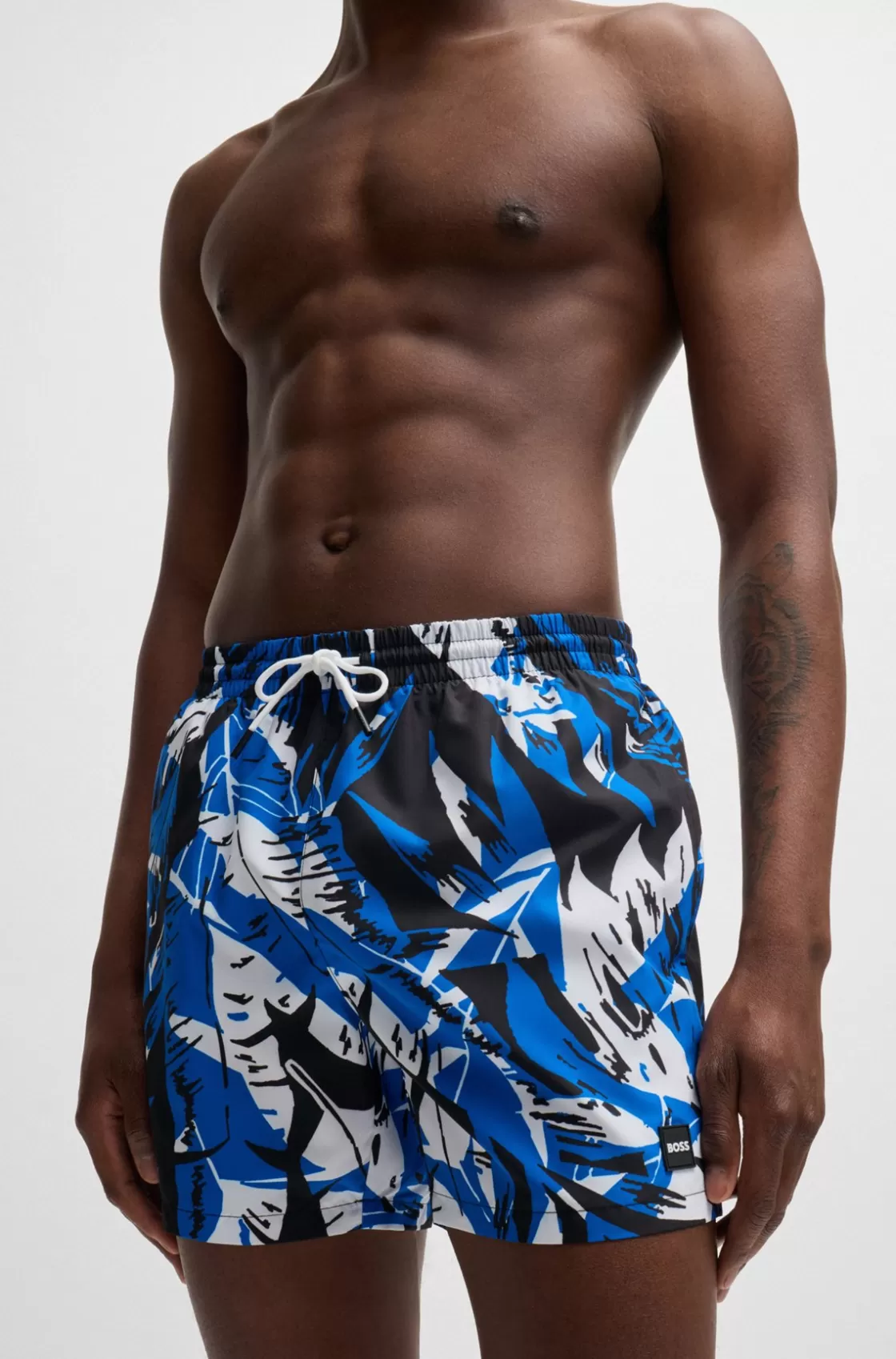 HUGO BOSS Fully Lined Swim Shorts With Seasonal Print Blue Flash Sale