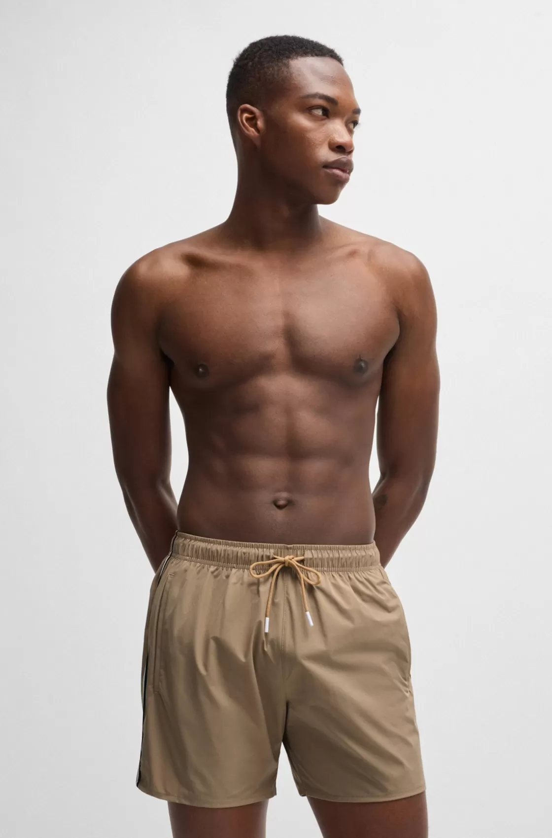 HUGO BOSS Fully Lined Swim Shorts With Signature Stripe Khaki Best