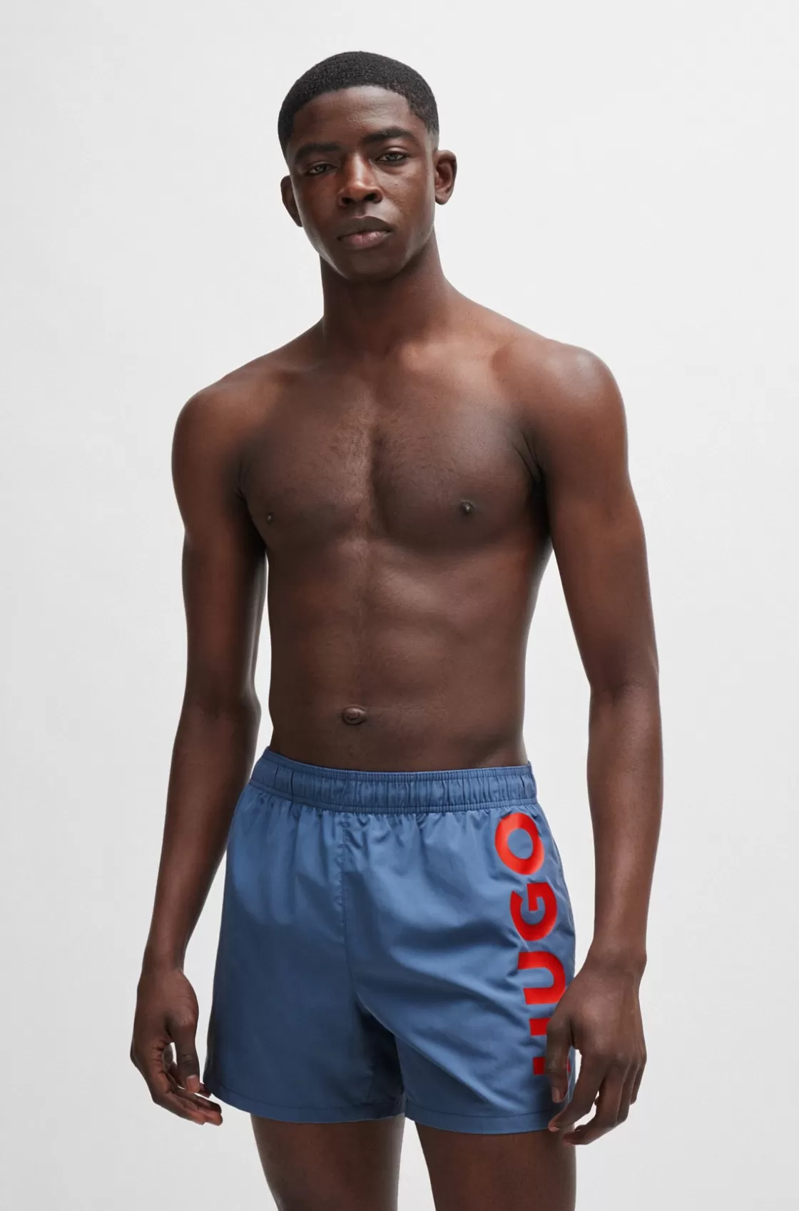 HUGO BOSS Fully Lined Swim Shorts With Vertical Logo Blue Fashion