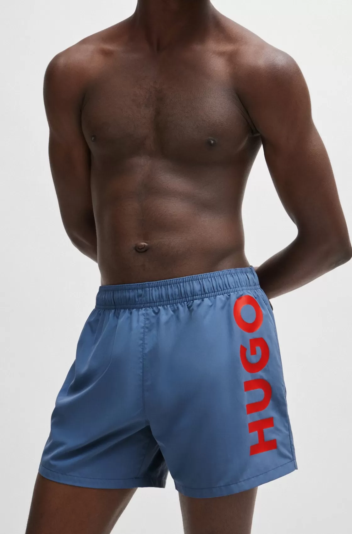 HUGO BOSS Fully Lined Swim Shorts With Vertical Logo Blue Fashion