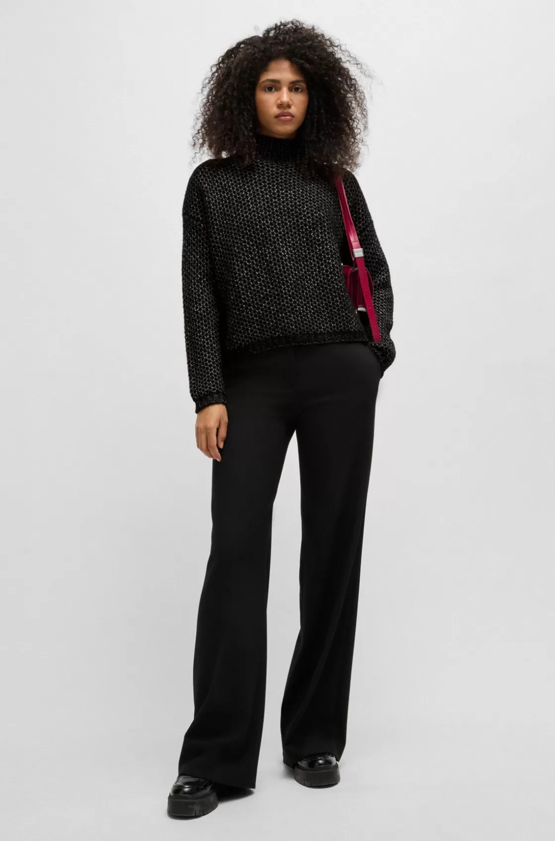 HUGO BOSS Funnel-neck Sweater With Rice-corn Structure Black Flash Sale