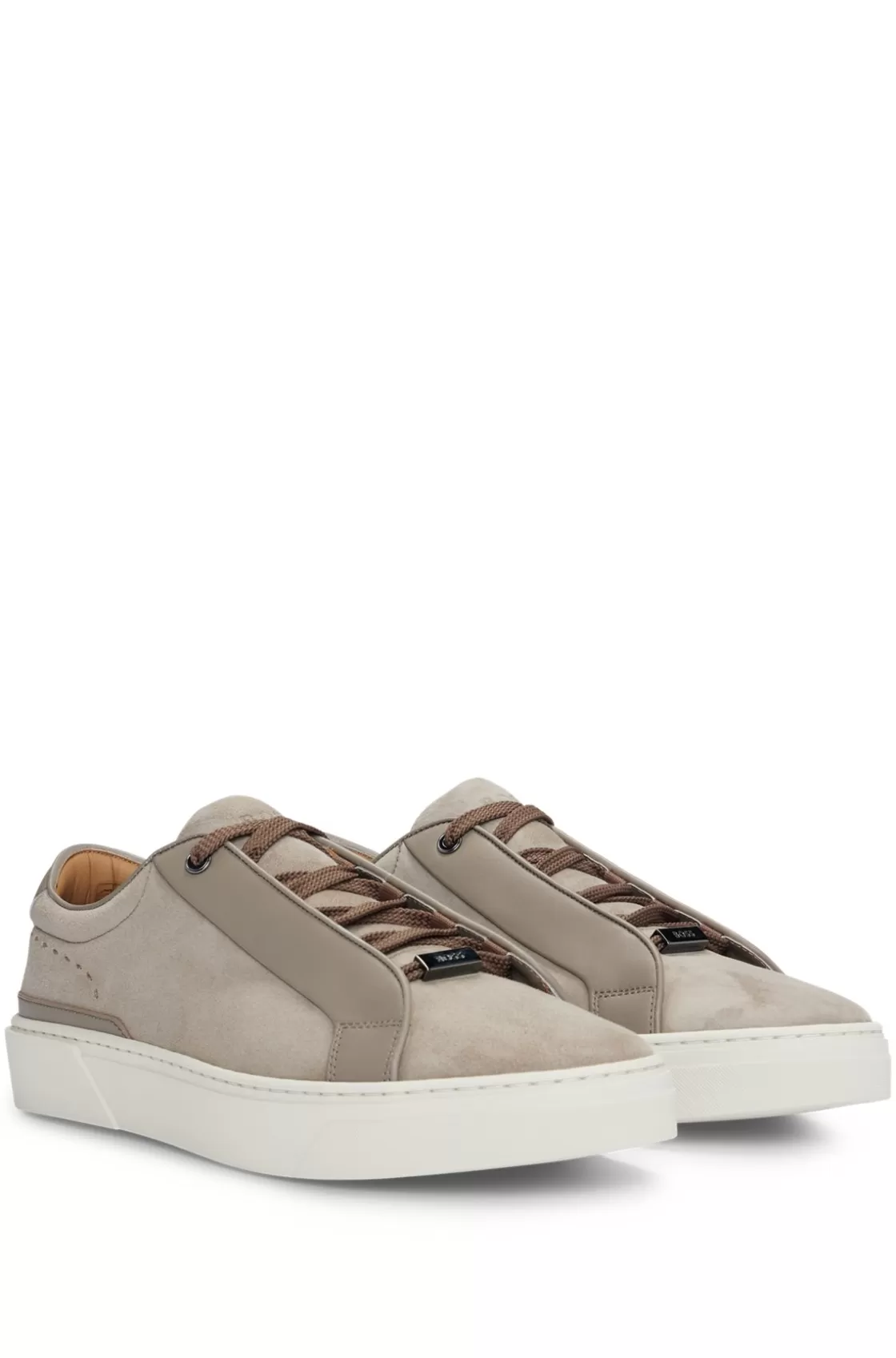 HUGO BOSS Gary Italian-made Trainers In Leather And Suede Green Cheap