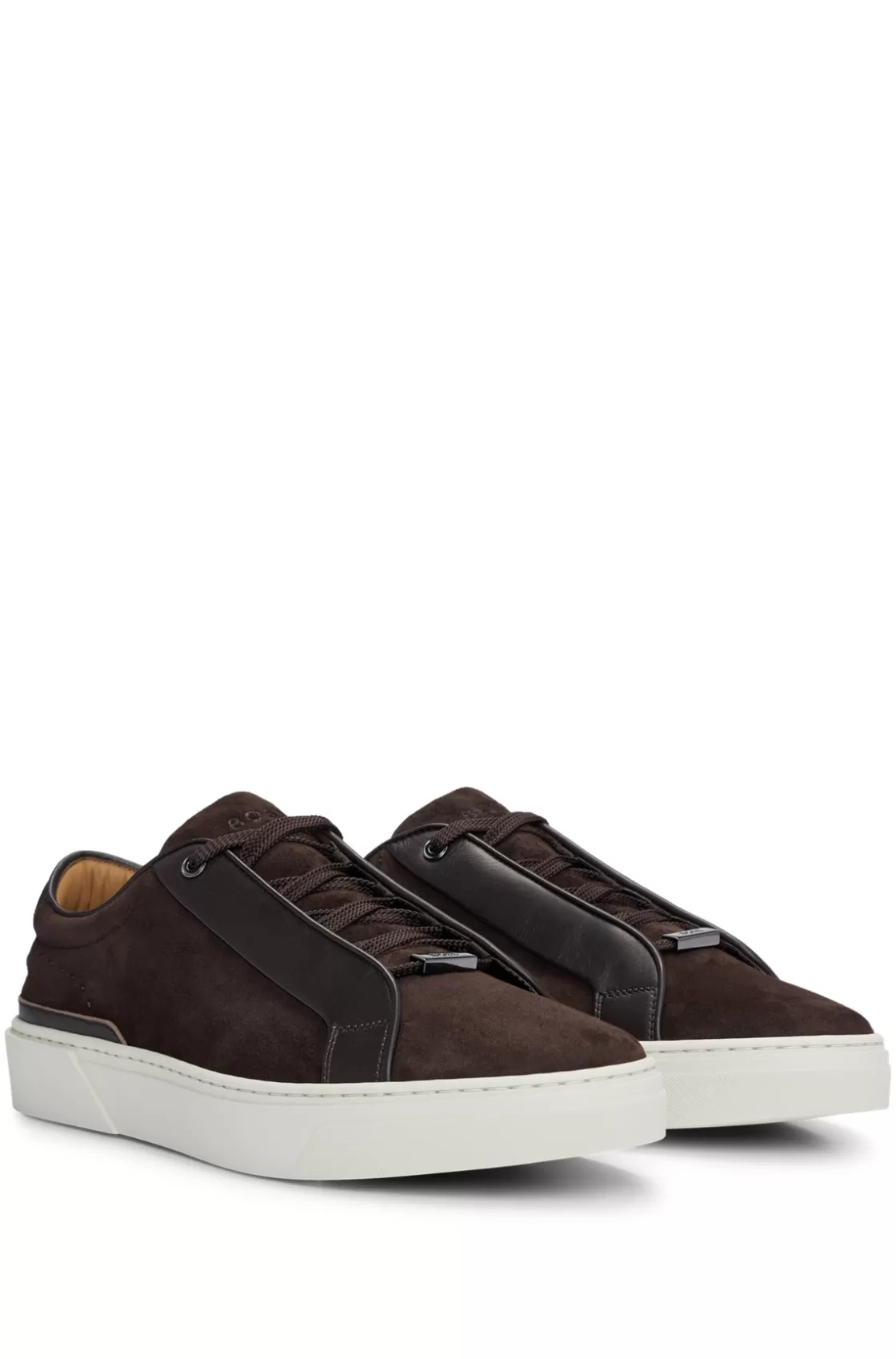 HUGO BOSS Gary Italian-made Trainers In Leather And Suede Dark Brown Store