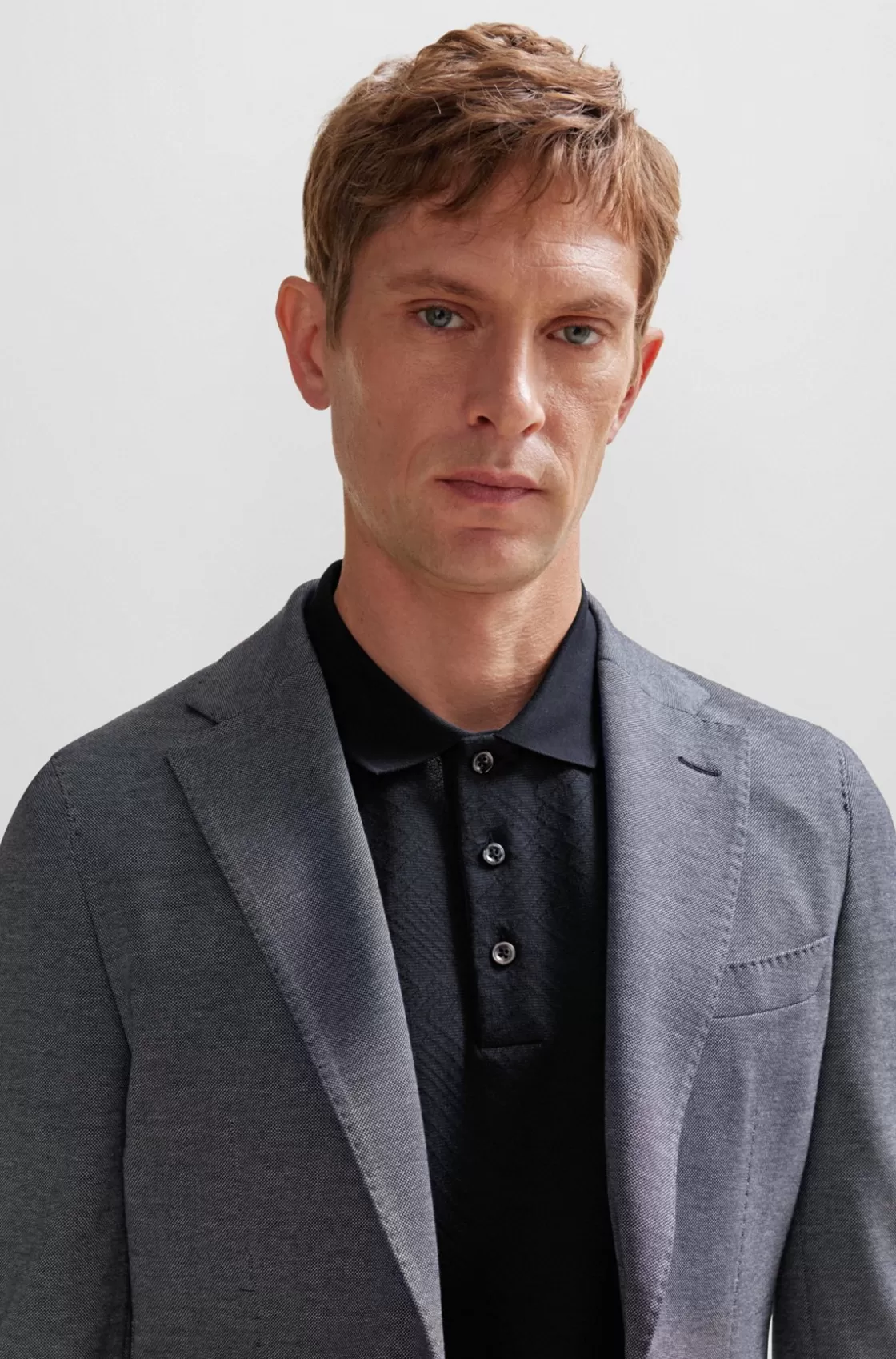 HUGO BOSS Geometric-pattern Polo Shirt In Cotton And Silk Dark Blue Store