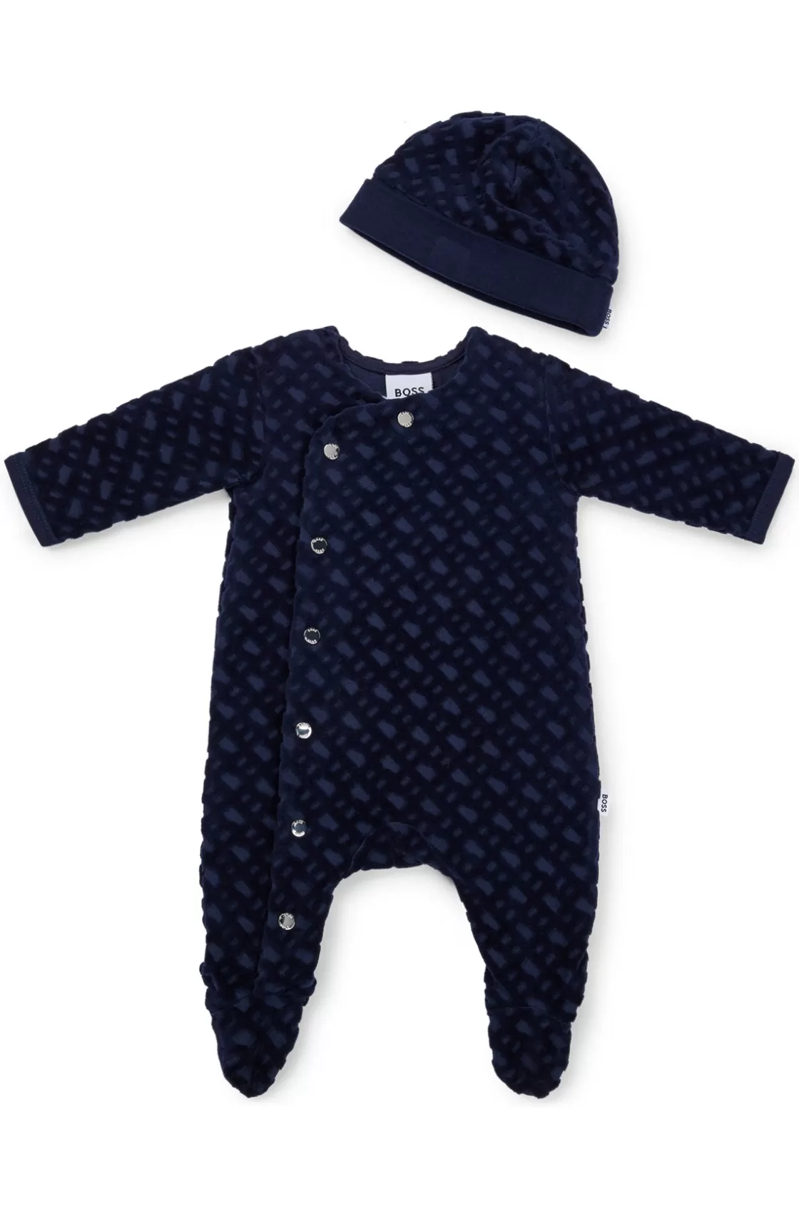 HUGO BOSS Gift-boxed Monogrammed Sleepsuit And Hat Set For Babies Dark Blue New