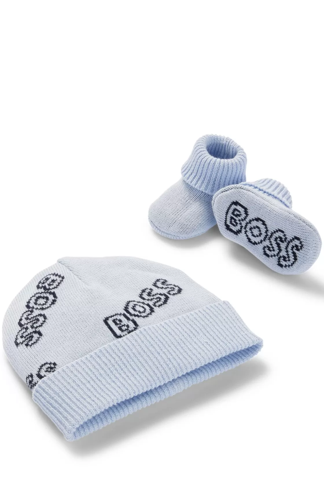 HUGO BOSS Gift-boxed Set Of Baby Beanie Hat And Booties Light Blue Clearance