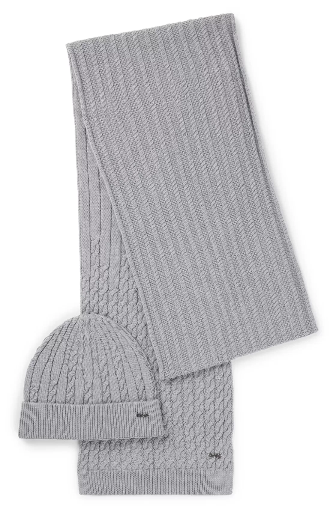 HUGO BOSS Gift-boxed Wool Scarf And Hat Set Silver Best Sale