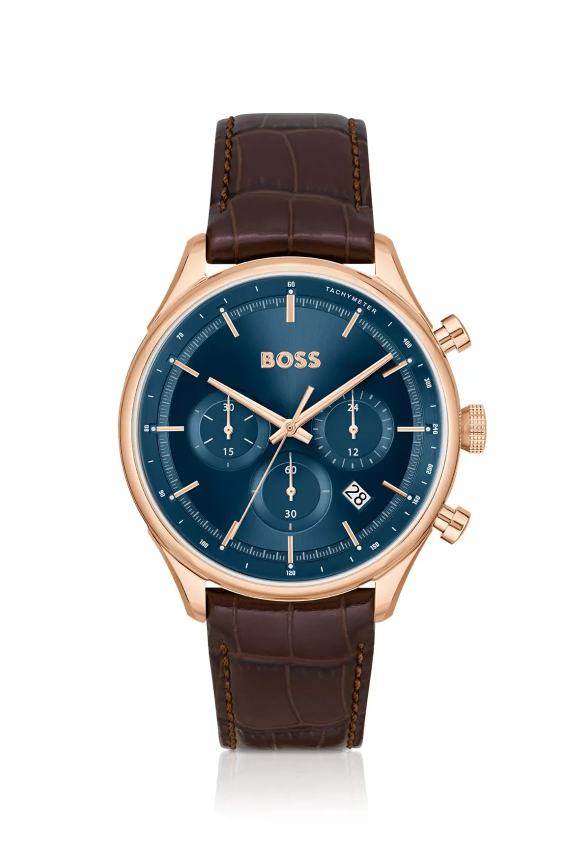 HUGO BOSS Gold-tone Chronograph Watch With Brown Leather Strap Assorted-Pre-Pack Shop
