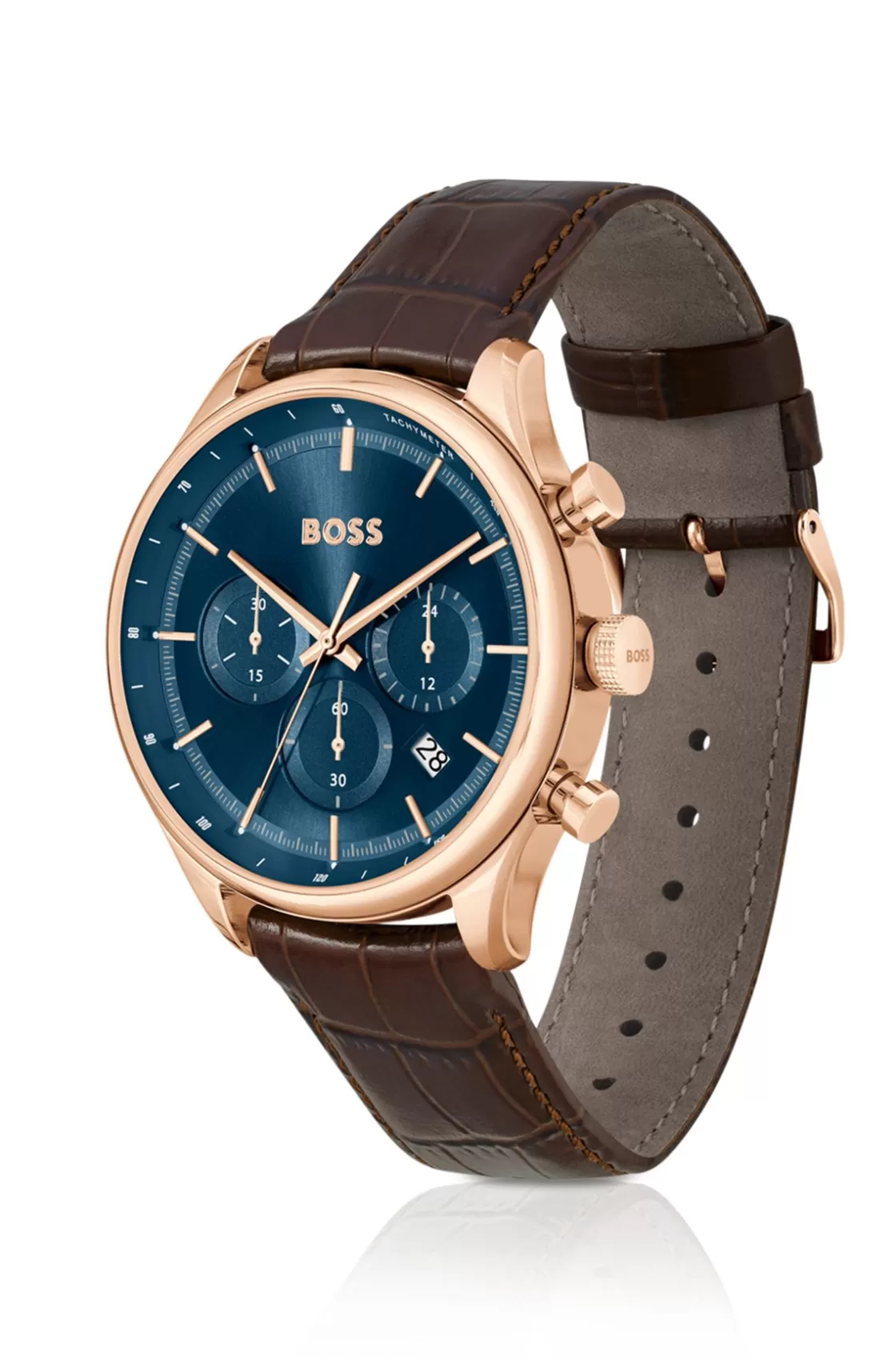 HUGO BOSS Gold-tone Chronograph Watch With Brown Leather Strap Assorted-Pre-Pack Shop