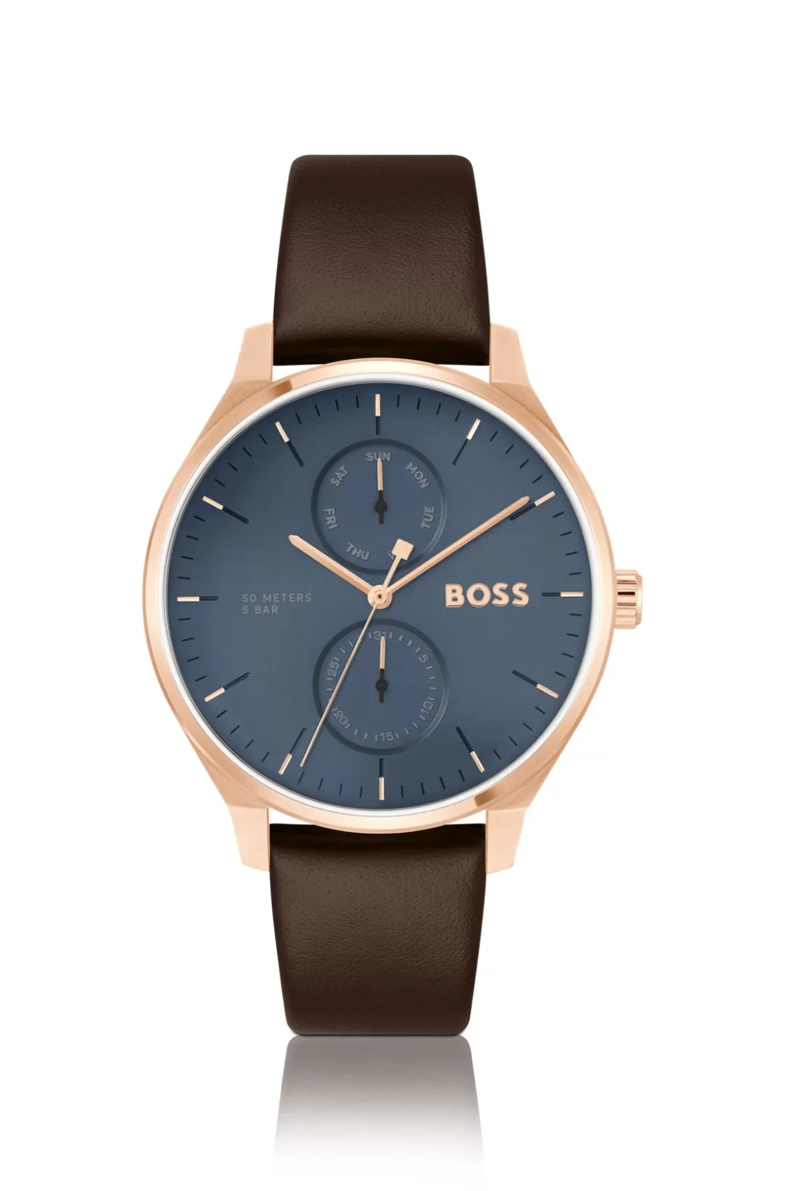 HUGO BOSS Gold-tone Watch With Blue Dial And Leather Strap Assorted-Pre-Pack Flash Sale