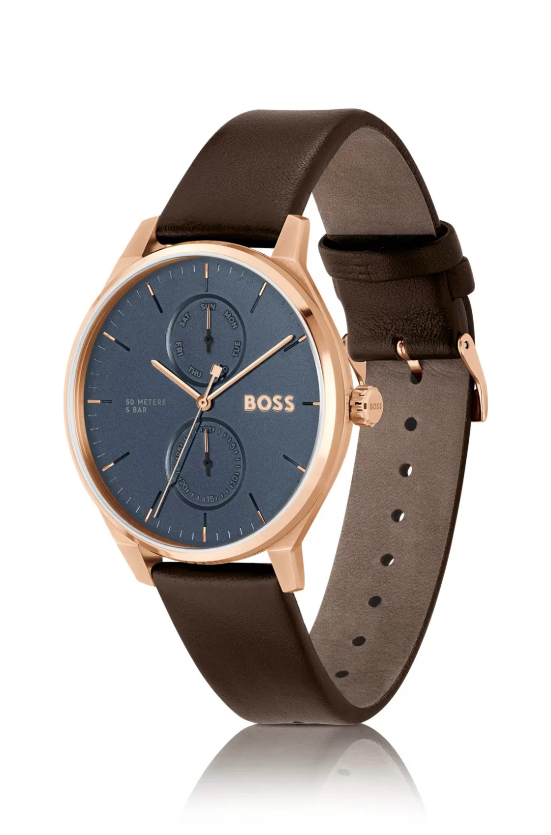 HUGO BOSS Gold-tone Watch With Blue Dial And Leather Strap Assorted-Pre-Pack Flash Sale
