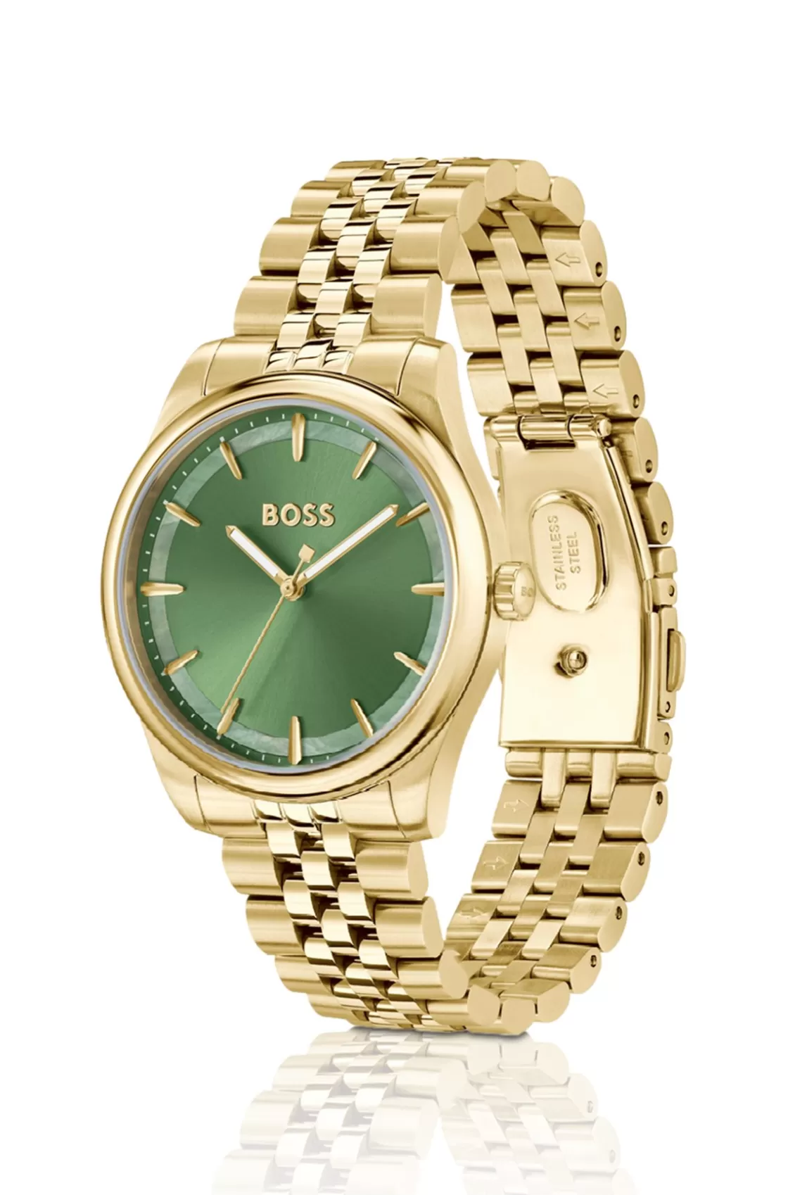 HUGO BOSS Gold-tone Watch With Green Dial And Pearlescent Inlay Assorted-Pre-Pack Fashion