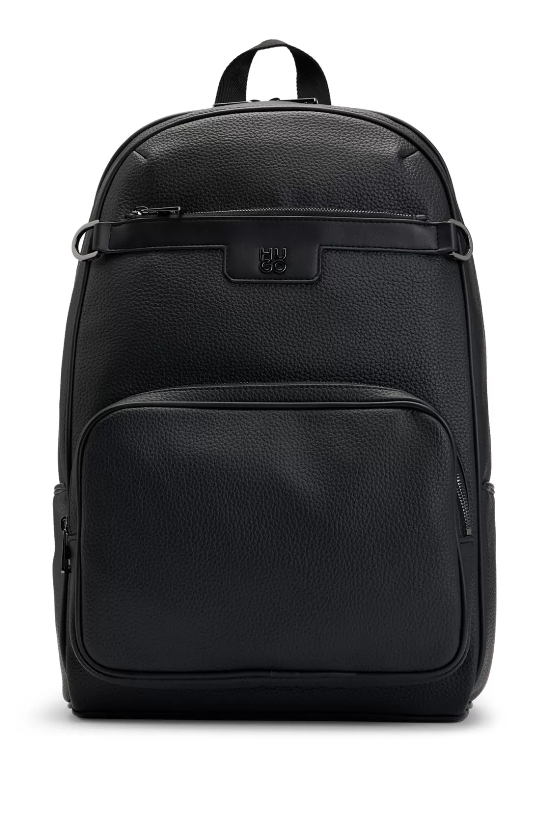 HUGO BOSS Grained Faux-leather Backpack With Stacked Logo Trim Black Clearance
