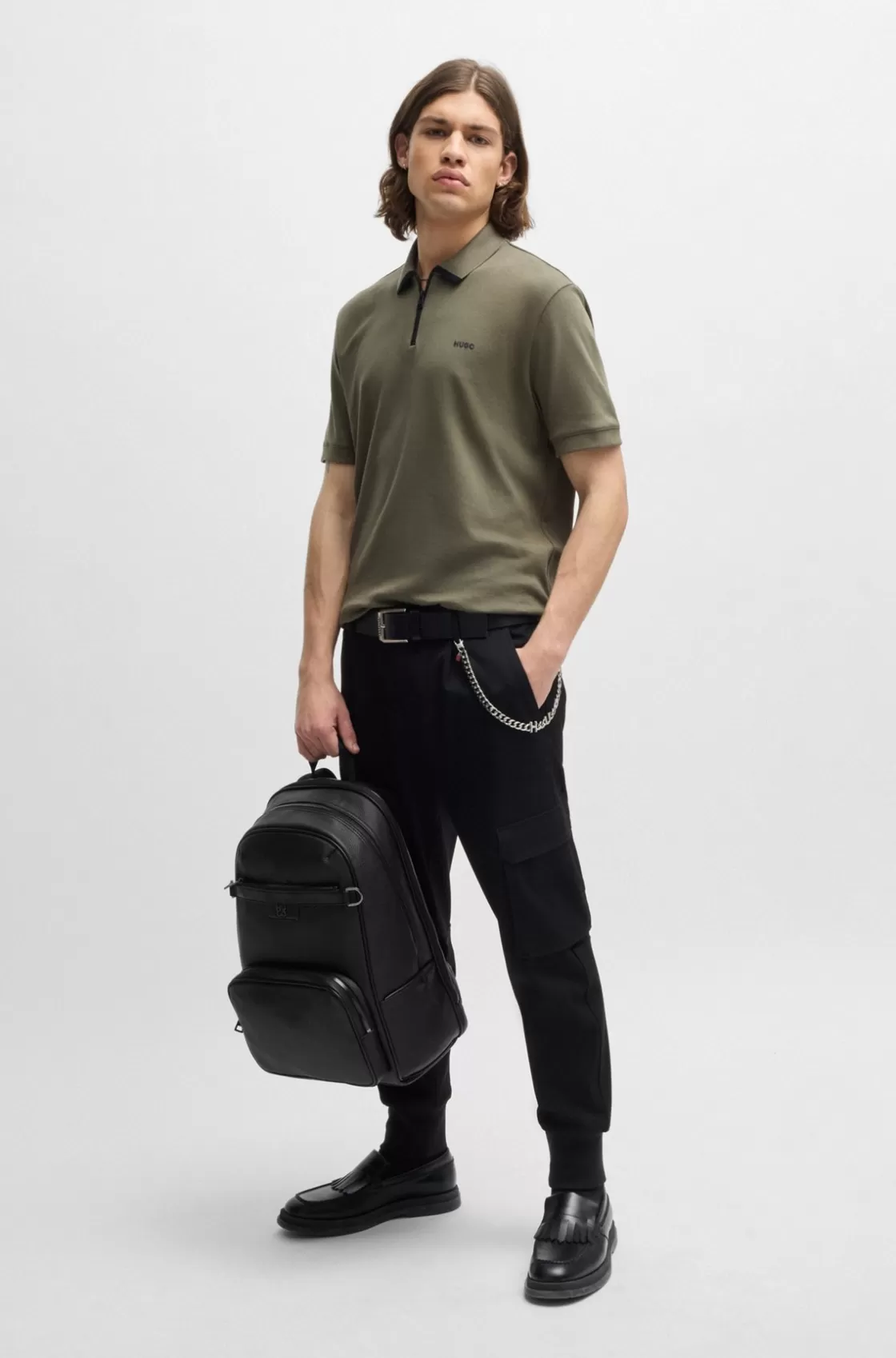 HUGO BOSS Grained Faux-leather Backpack With Stacked Logo Trim Black Clearance