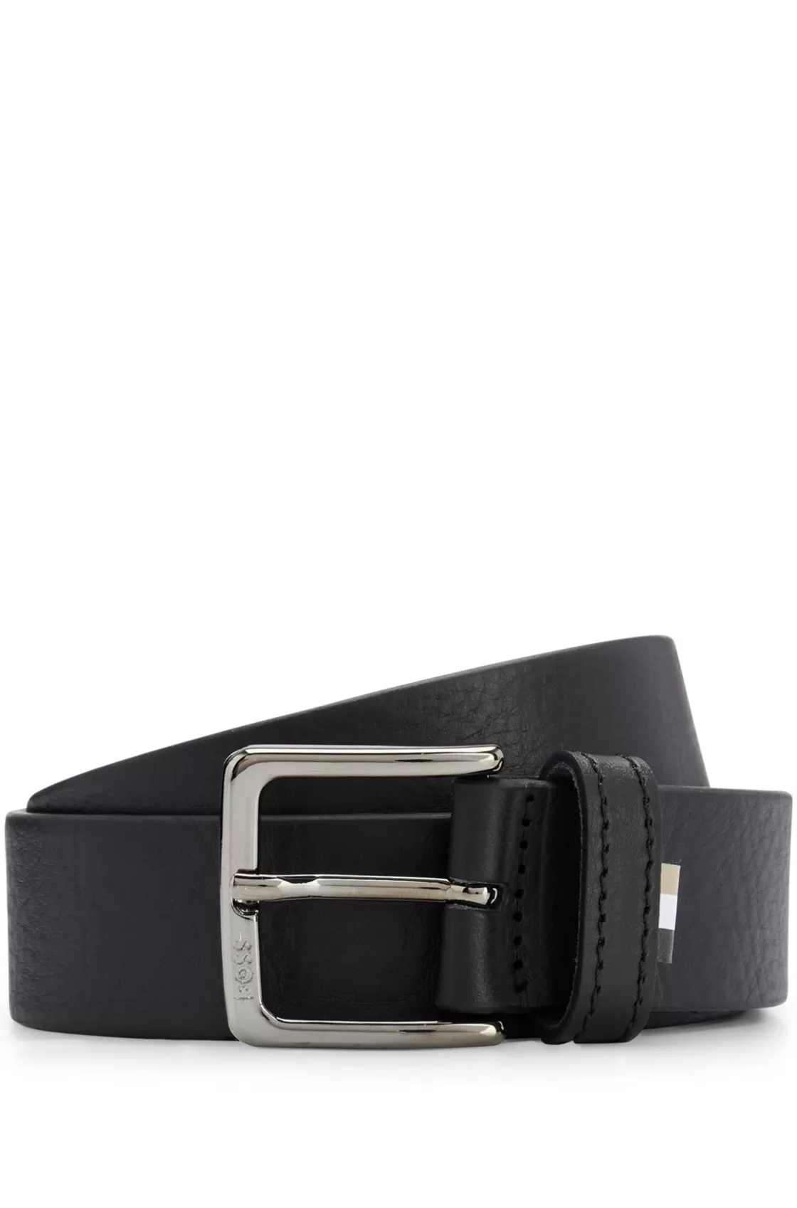 HUGO BOSS Grained Italian-leather Belt With Signature-stripe Trim Black Sale