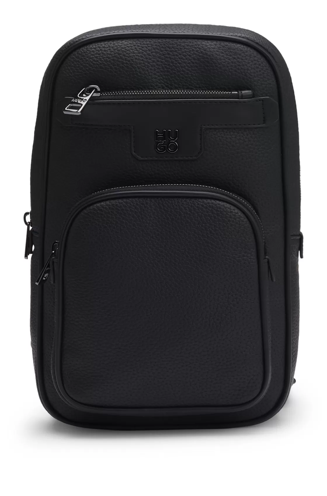 HUGO BOSS Grained Mono-strap Backpack With Stacked Logo Black Fashion