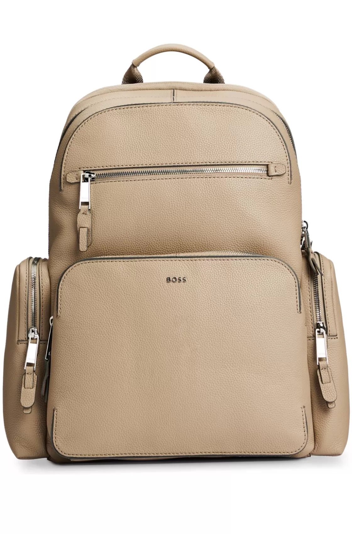 HUGO BOSS Grained-leather Backpack With Logo Lettering Light Beige Discount