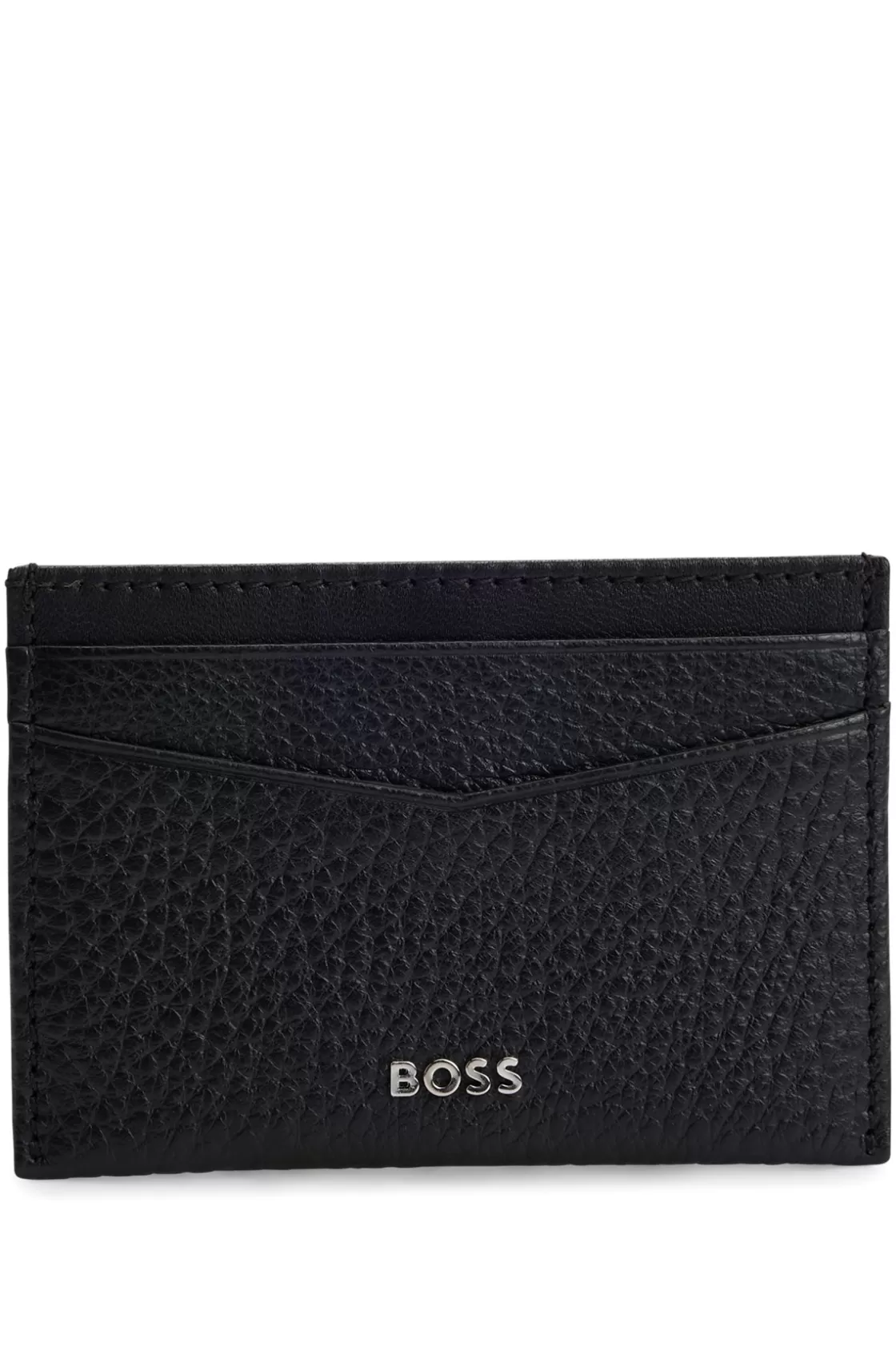 HUGO BOSS Grained-leather Card Holder With Logo Lettering Black Hot