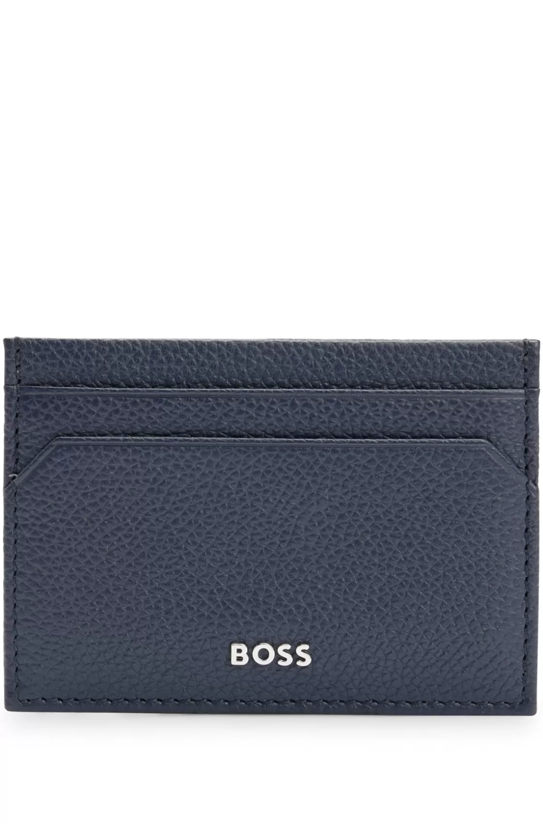 HUGO BOSS Grained-leather Card Holder With Logo Lettering Dark Blue Hot