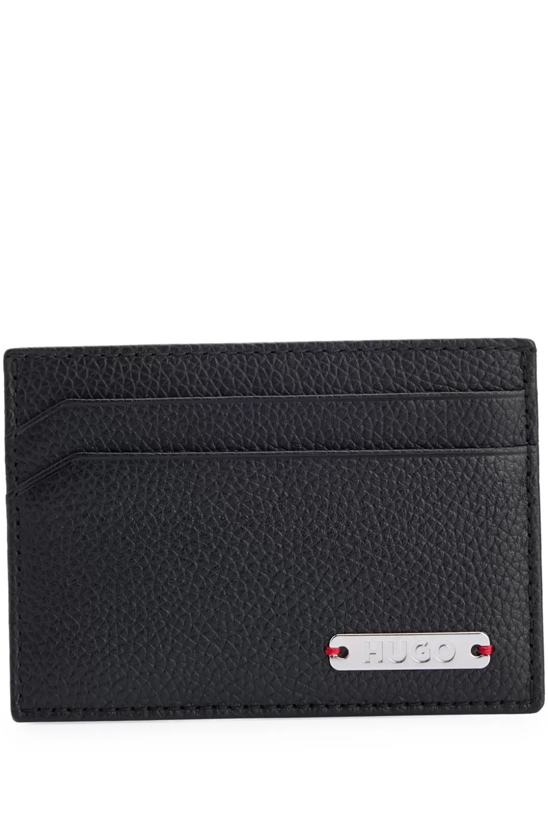 HUGO BOSS Grained-leather Card Holder With Logo Plate Black Discount
