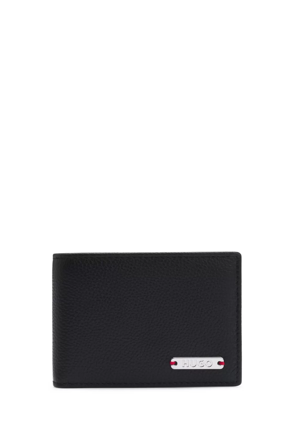 HUGO BOSS Grained-leather Card Holder With Logo Plate Black New