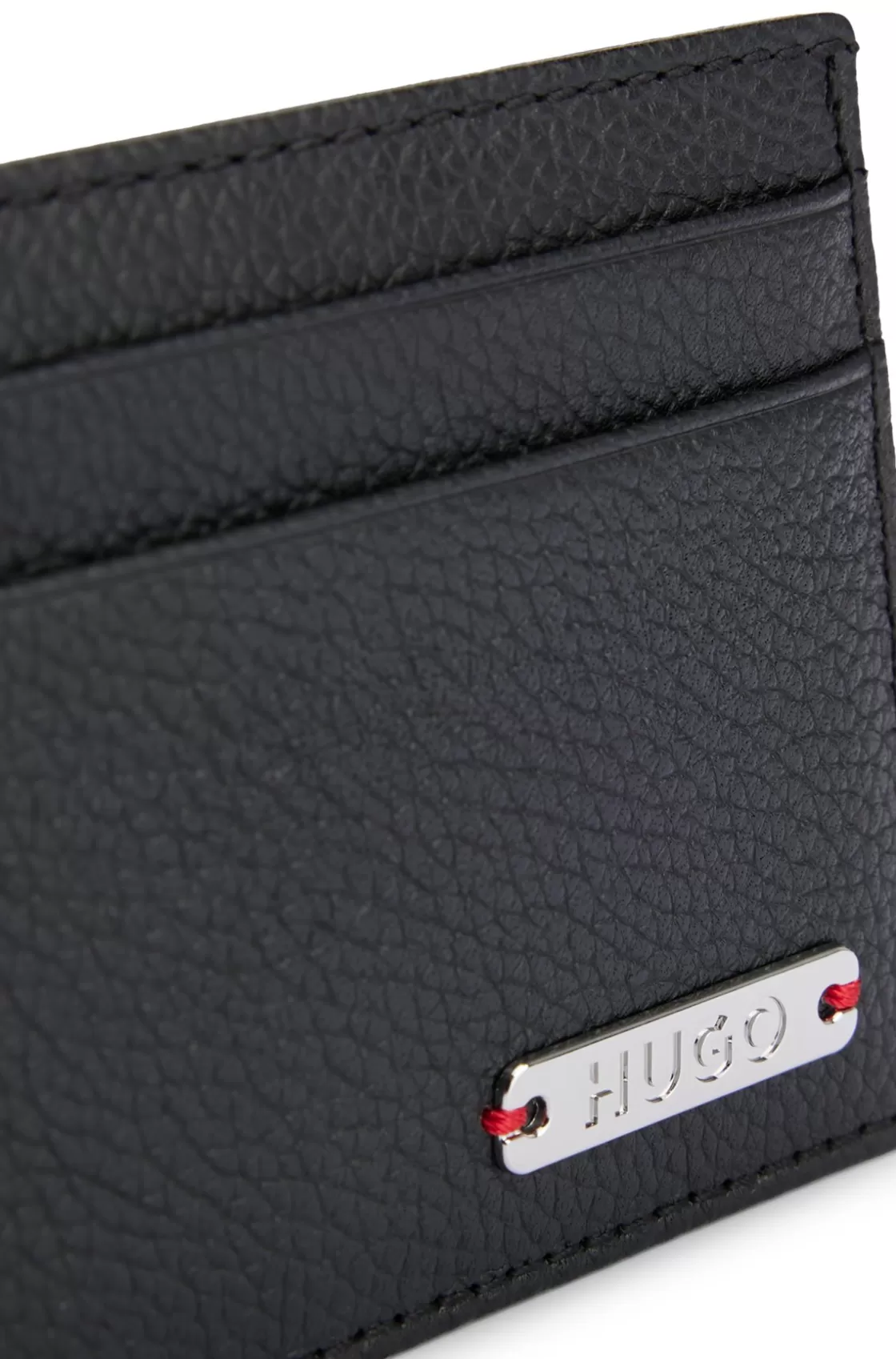 HUGO BOSS Grained-leather Card Holder With Logo Plate Black Discount
